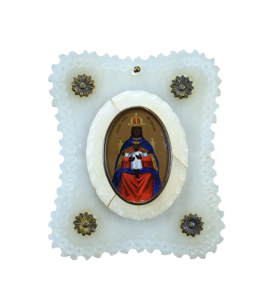 Our lady of Liesse Carved Alabaster Wall Frame Black Virgin Mary and Jesus