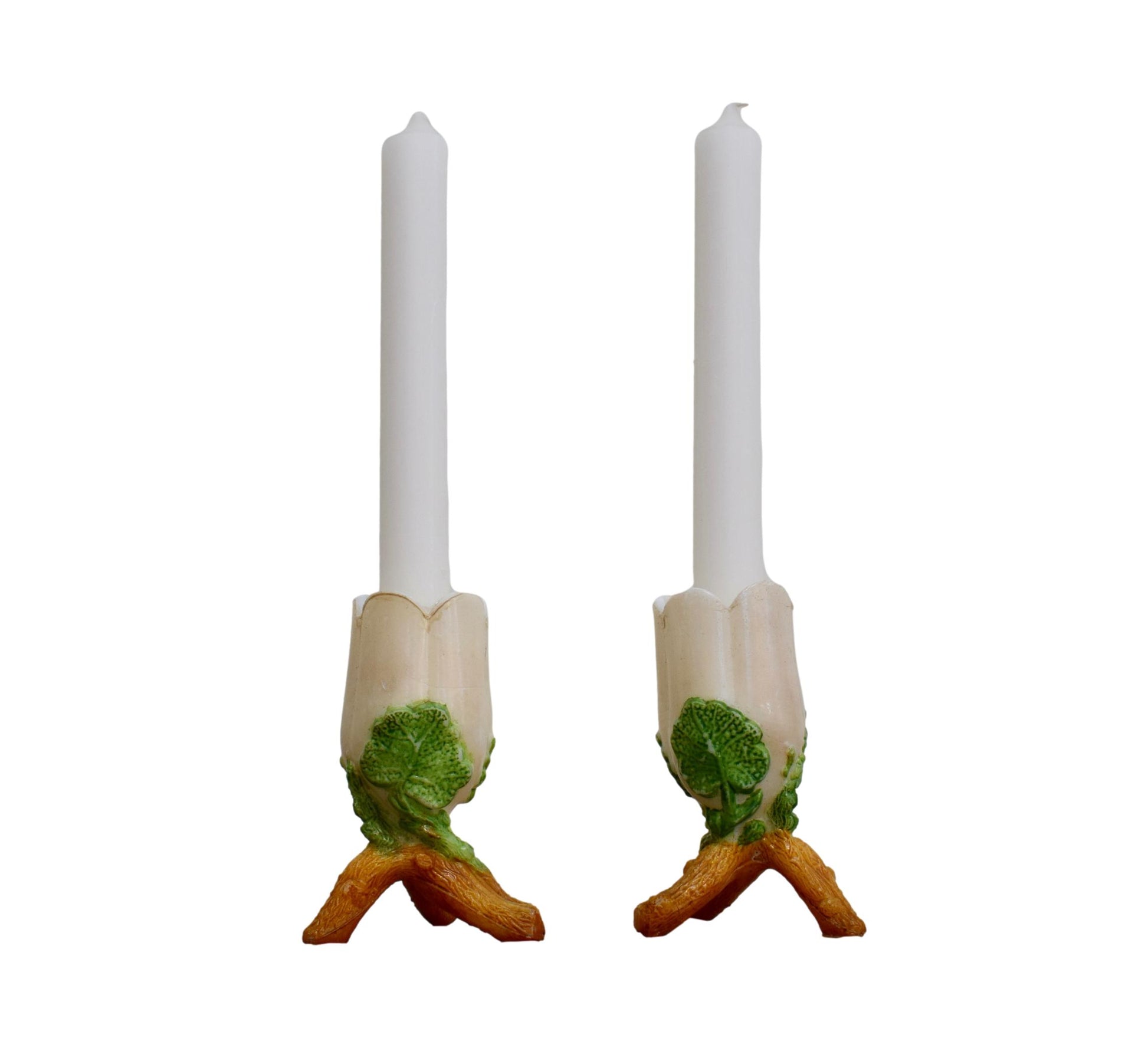 Vintage Milk Glass Opaline Pair of Candlesticks Candleholders Art Nouveau