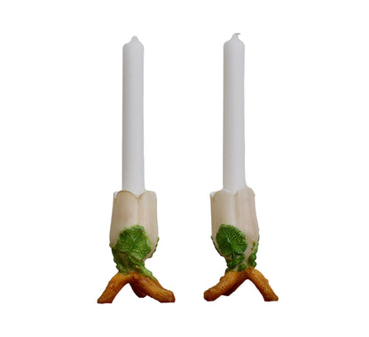 Vintage Milk Glass Opaline Pair of Candlesticks Candleholders Art Nouveau