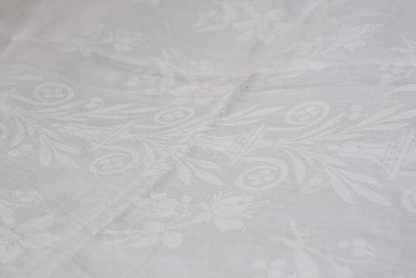 88" French Antique Damasse Tablecloth Flowers