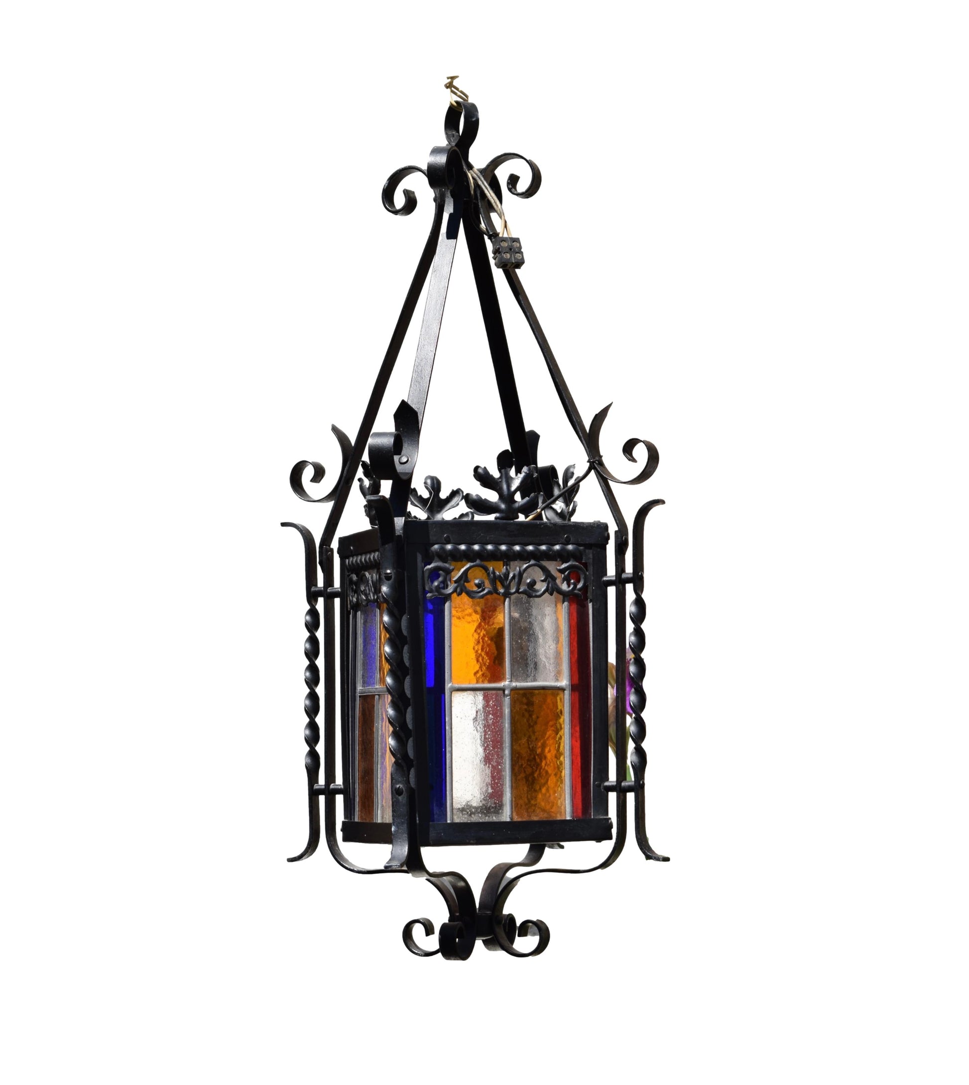 Stained Glass Black Lantern Chandelier Hall Porch Vintage