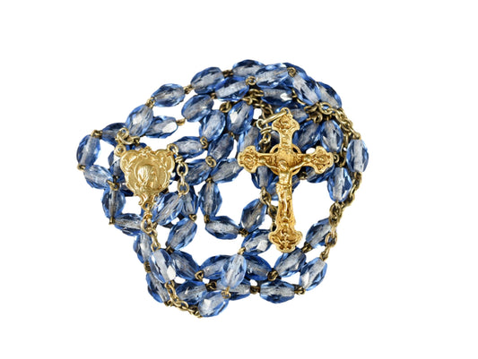 French Art Nouveau Blue Gold Rosary Vermeil