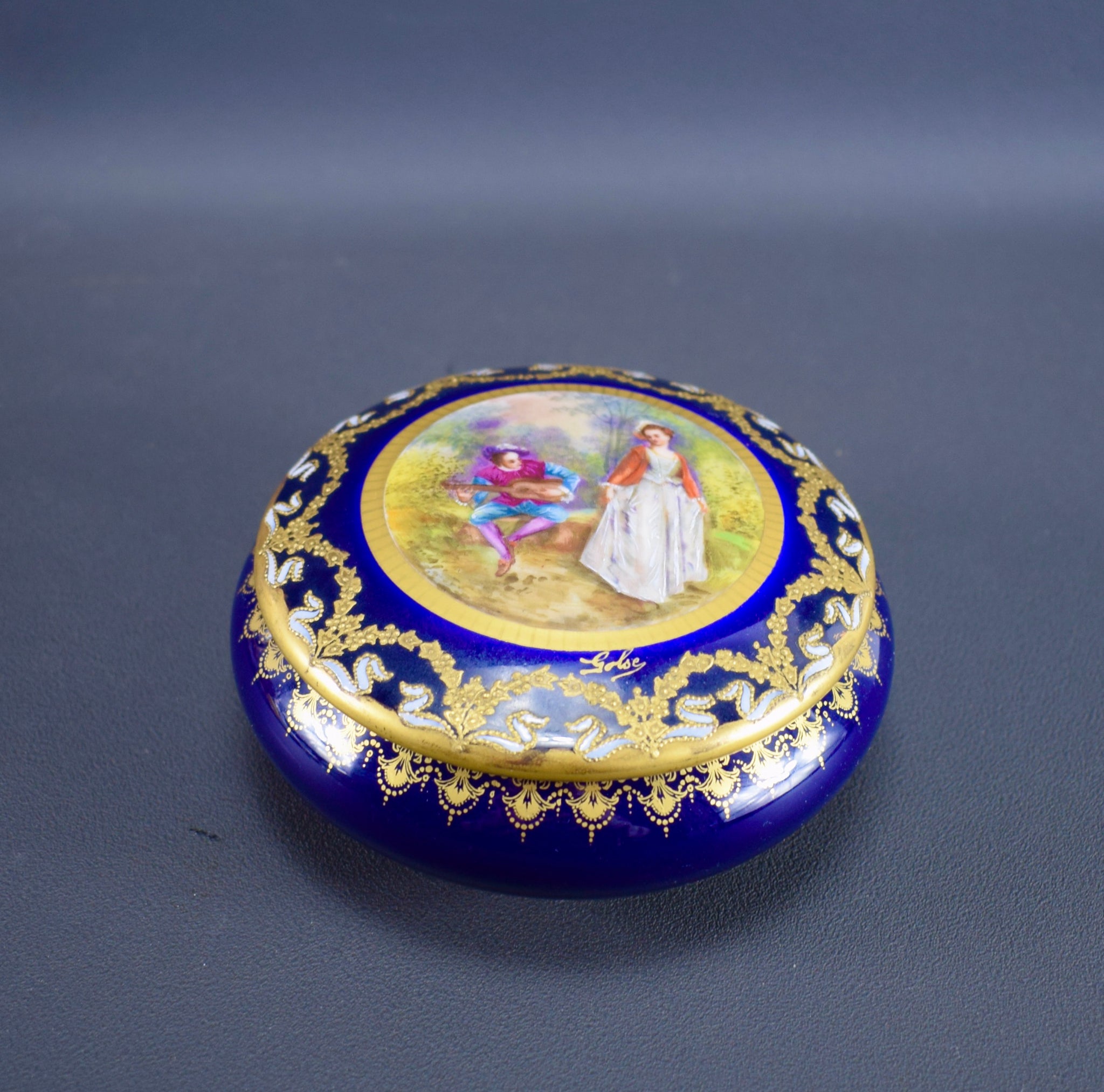 French Vintage Hand Painted Porcelain Box