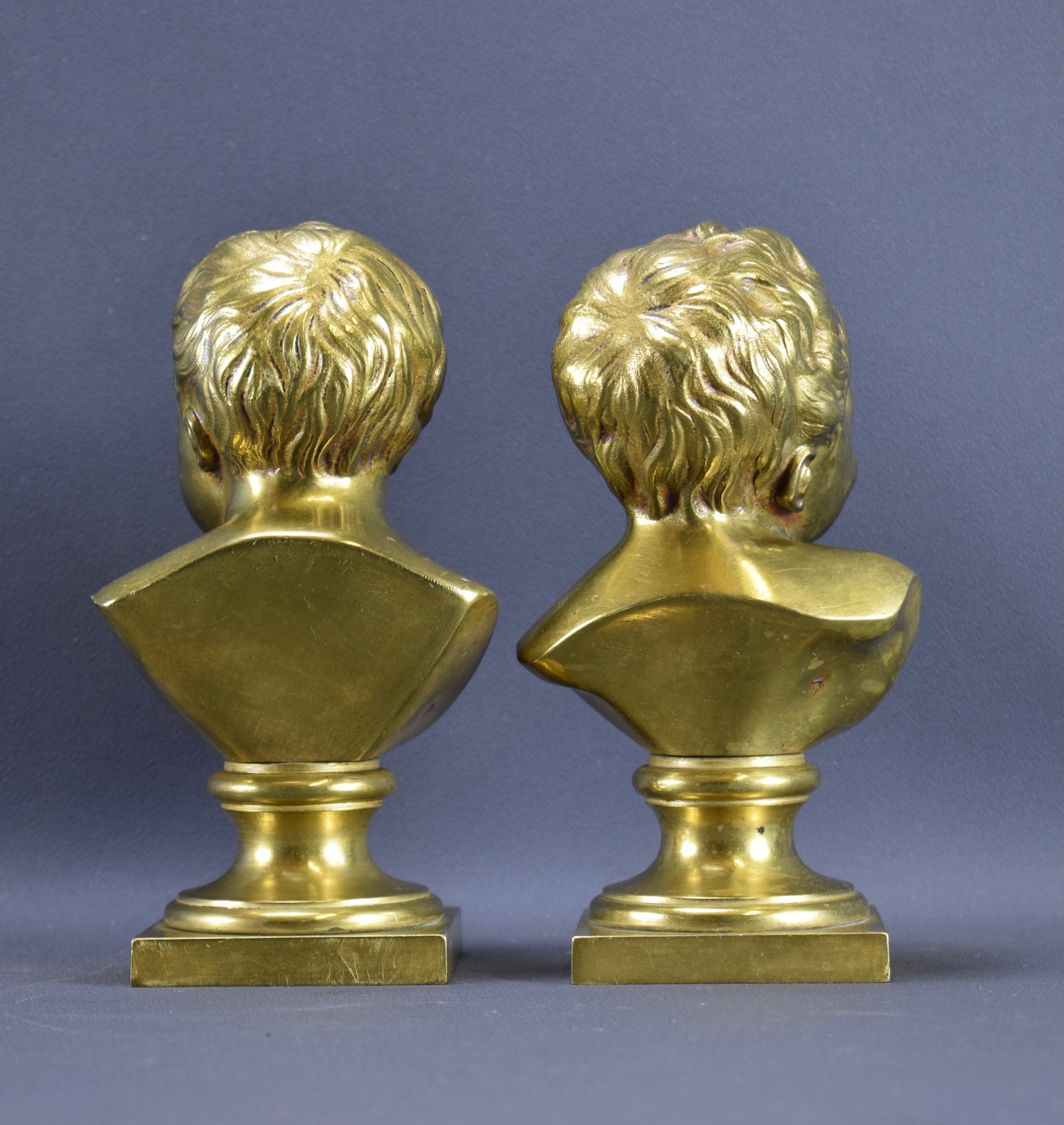 Pair Bronze Statues Busts Houdon The Laughing Child The Crying Child John