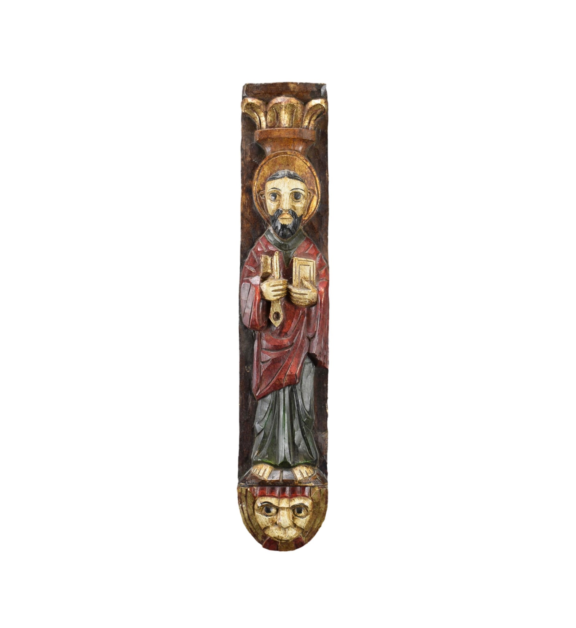 Saint Apostle Peter Carved Painted Wood Wall Statue Sculpture