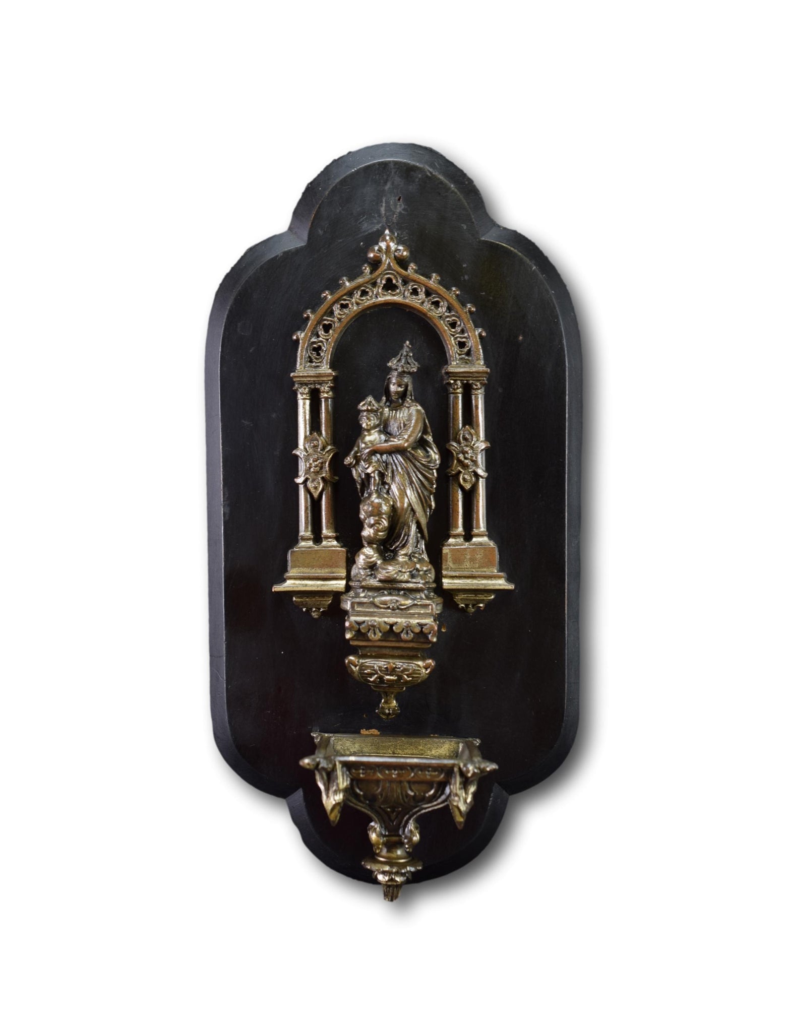 Madonna and Child Black Wall Holy Water Font