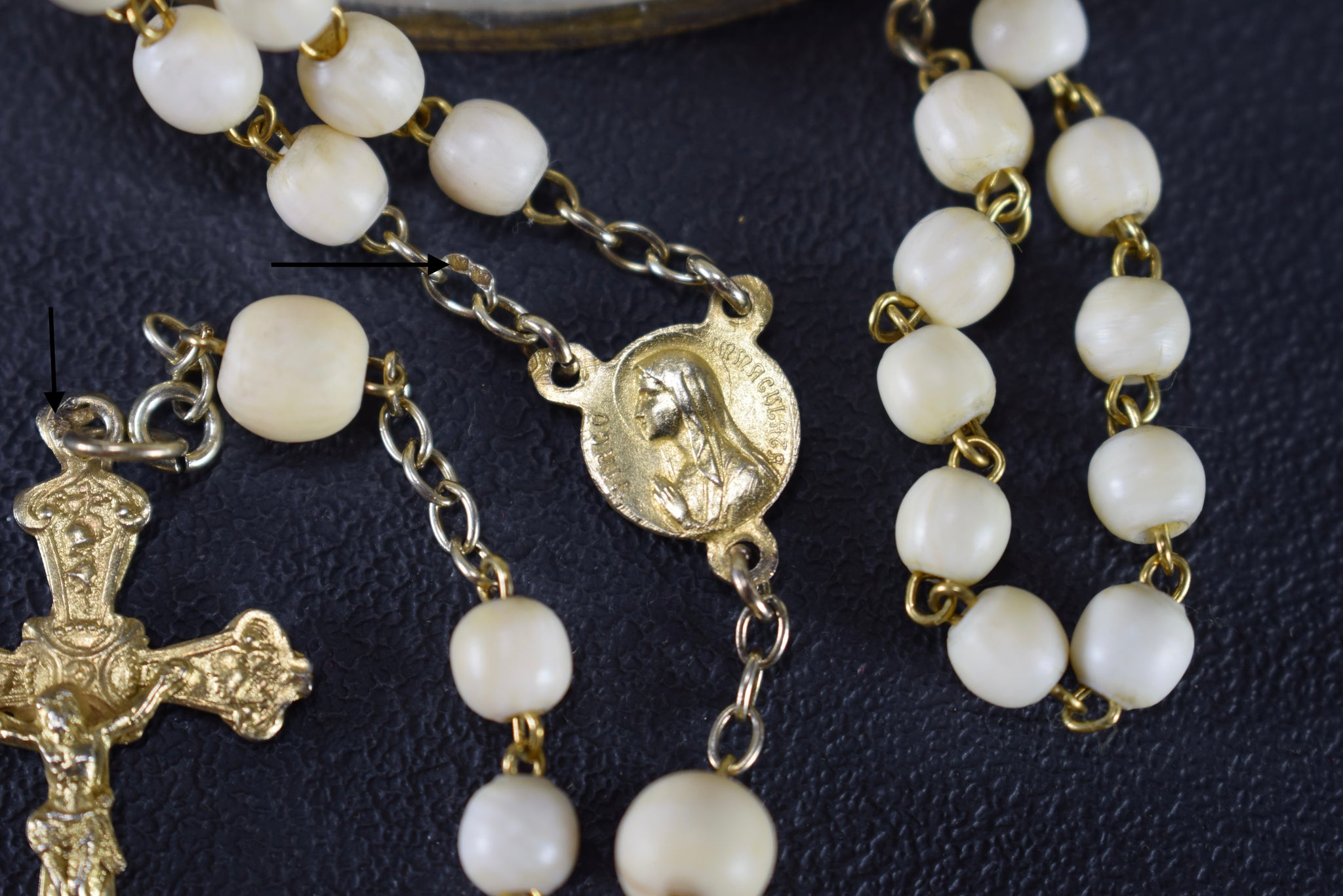 White Beads & Gold Sterling Silver Rosary