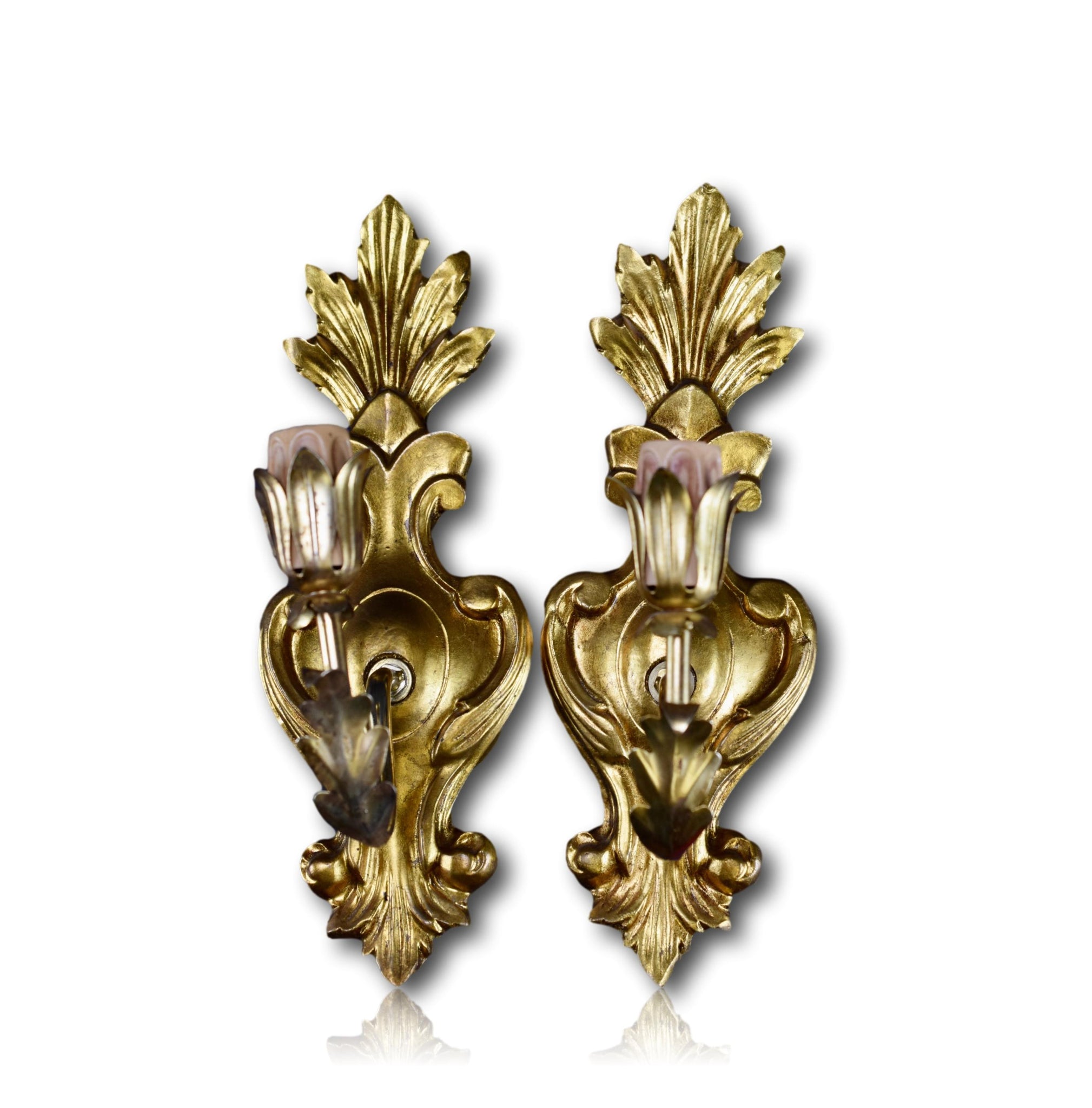 Vintage Italian Gilt Wood Pair of Wall Sconces