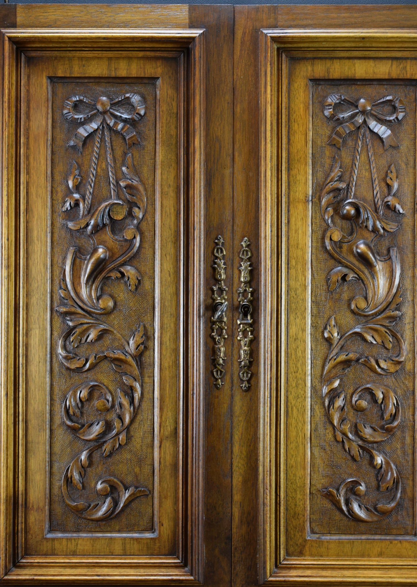 Pair Carved Wood Panel Cabinet Closet Door EscutcheonPair Carved Wood Panel Cabinet Closet Door Escutcheon