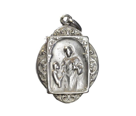 Art Nouveau Sterling Silver Communion Medal Pendant Charm Necklace