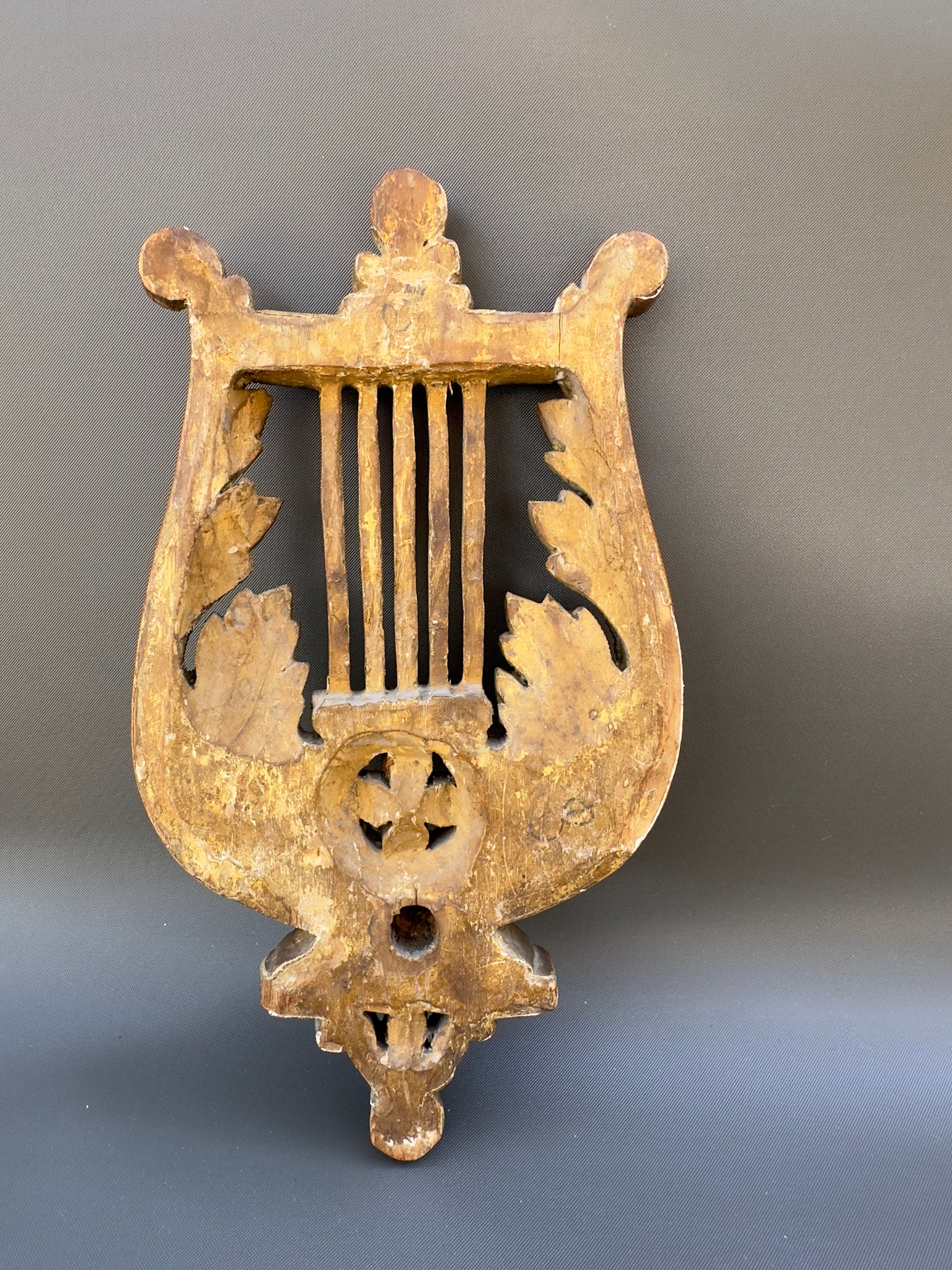 Antique French furniture decoration carved wood lyre shape 19th