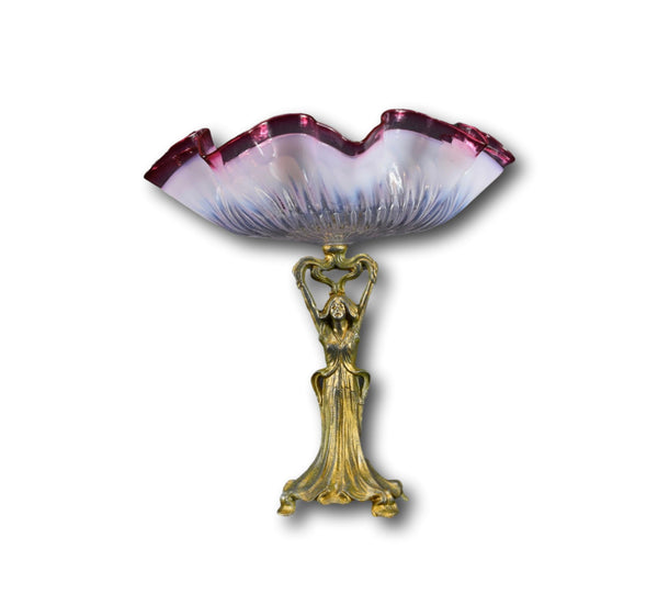 Vintage Art Nouveau Figural Woman Comport Glass Bowl