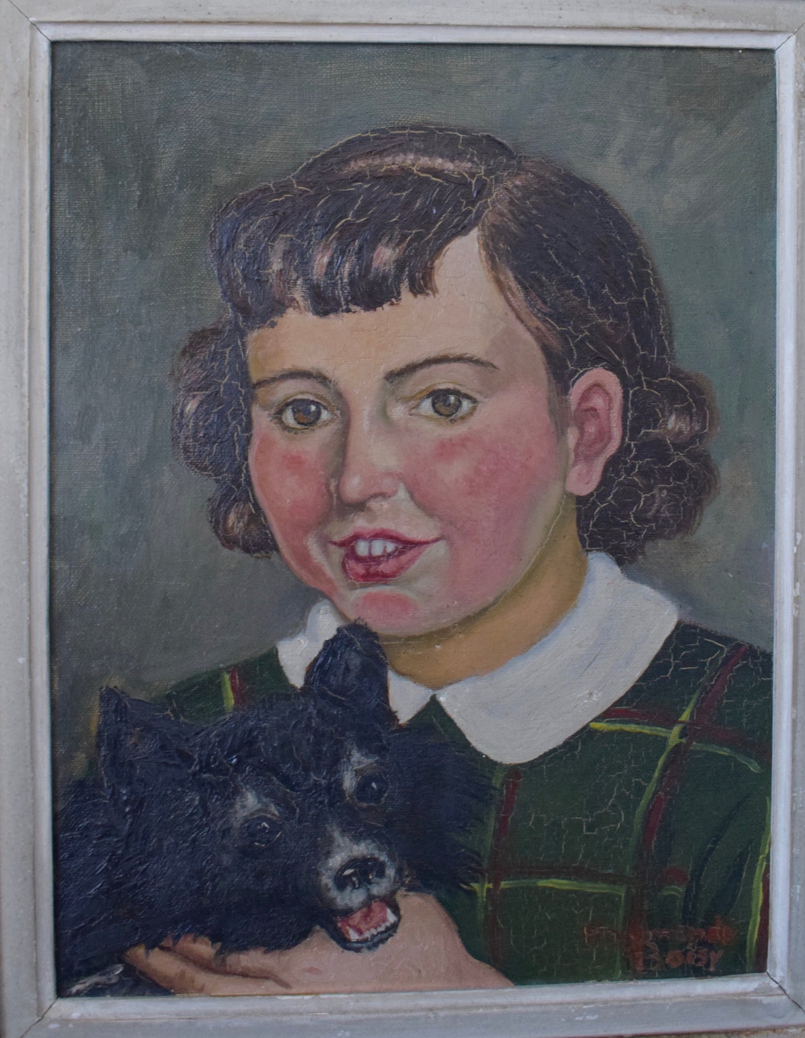 Raymonde Boisy  Oil Painting Portrait of A Young Girl & Her Dog