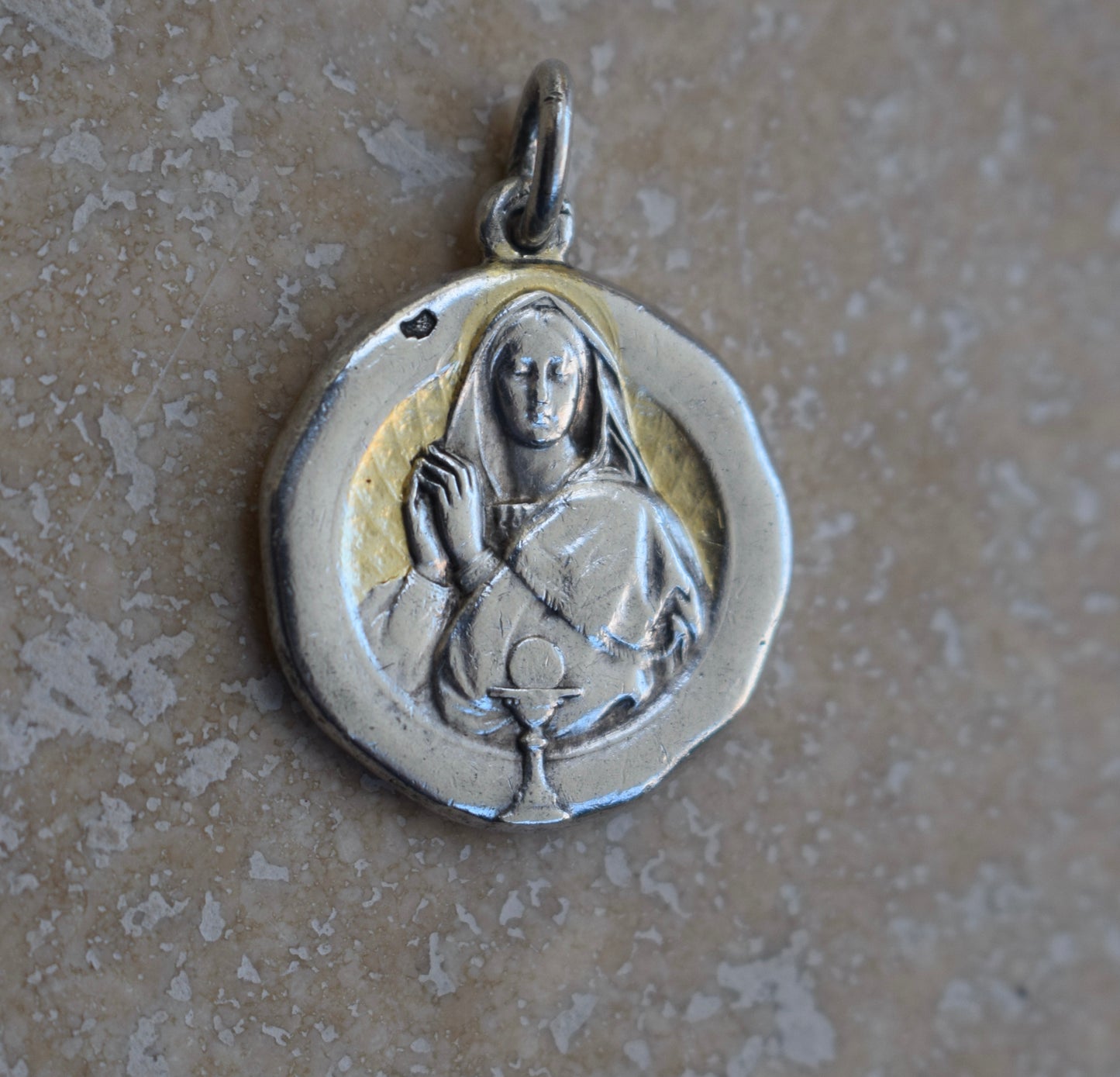 Virgin Mary Medal Sterling Silver Communion Pendant