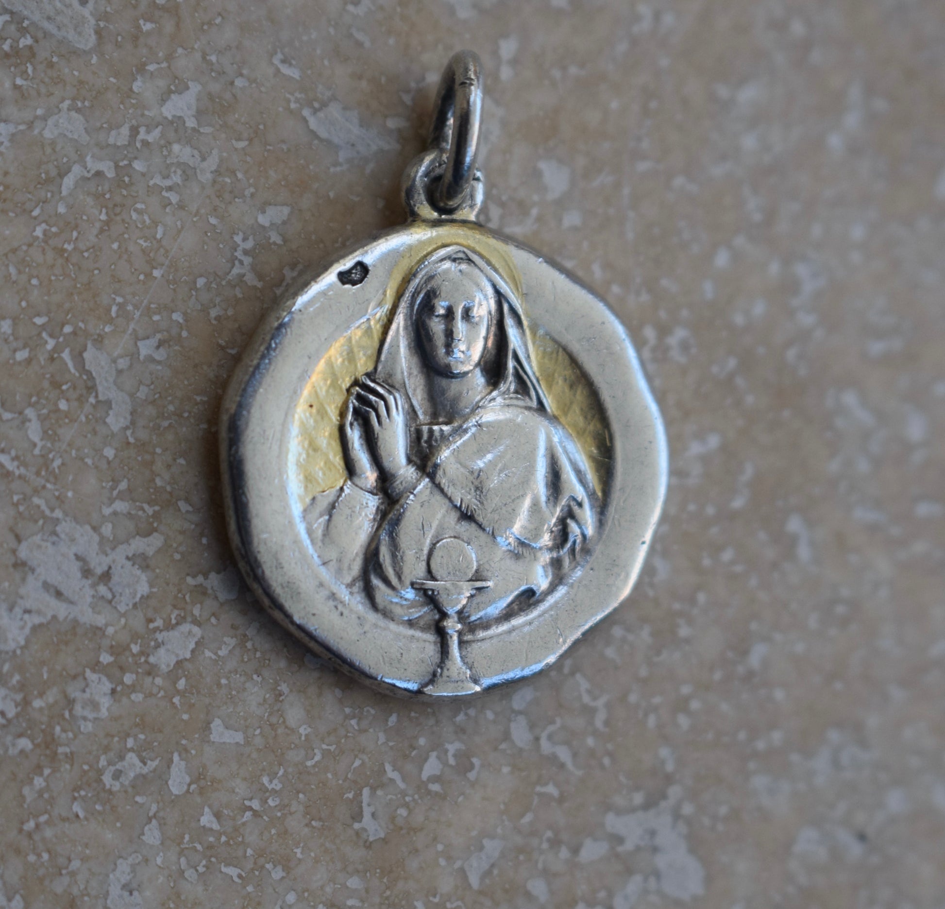 Virgin Mary Medal Sterling Silver Communion Pendant