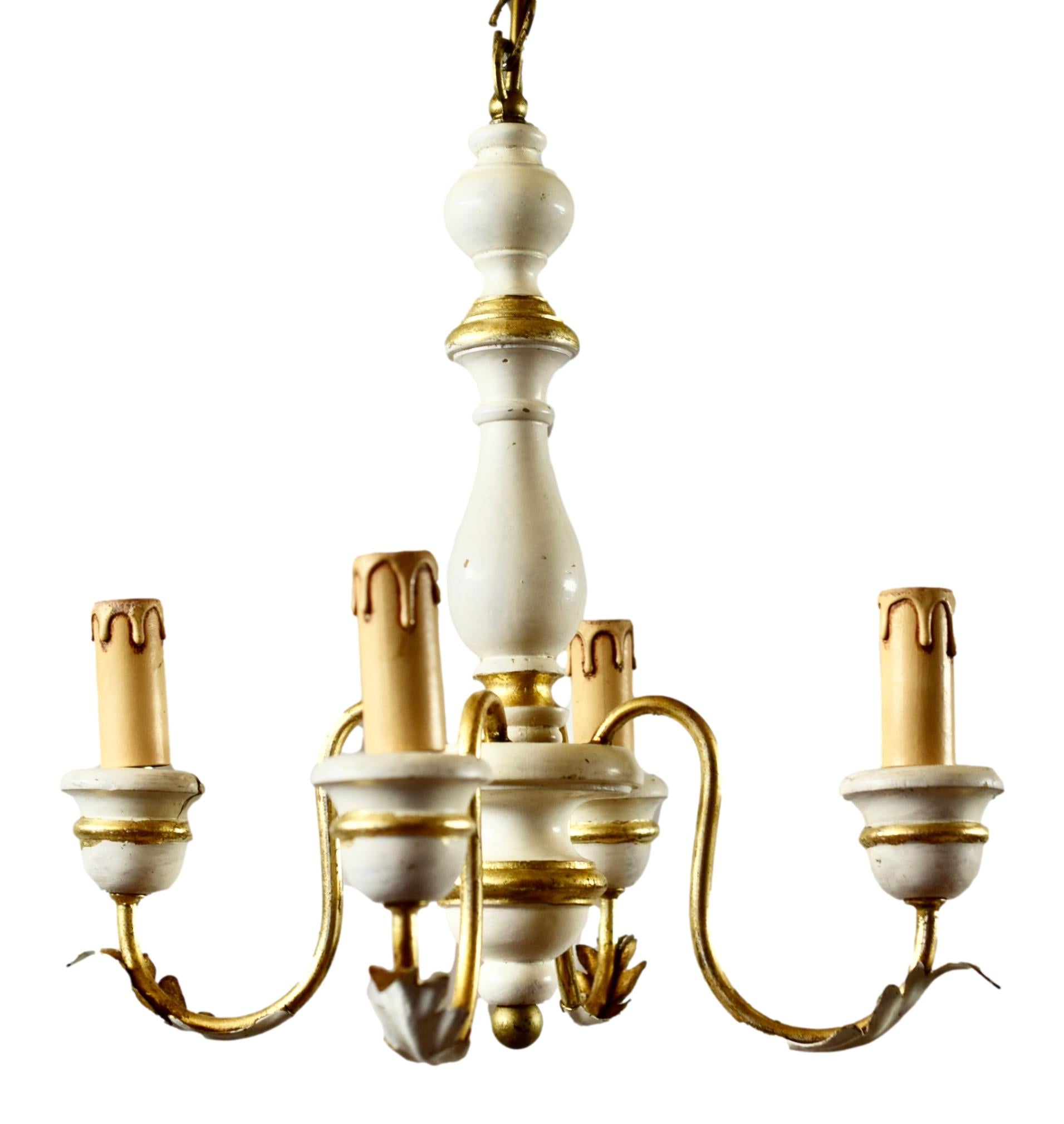 Gold and White Painted Italian Wood Chandelier