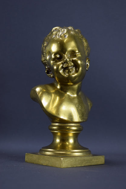 Pair Bronze Statues Busts Houdon The Laughing Child The Crying Child John