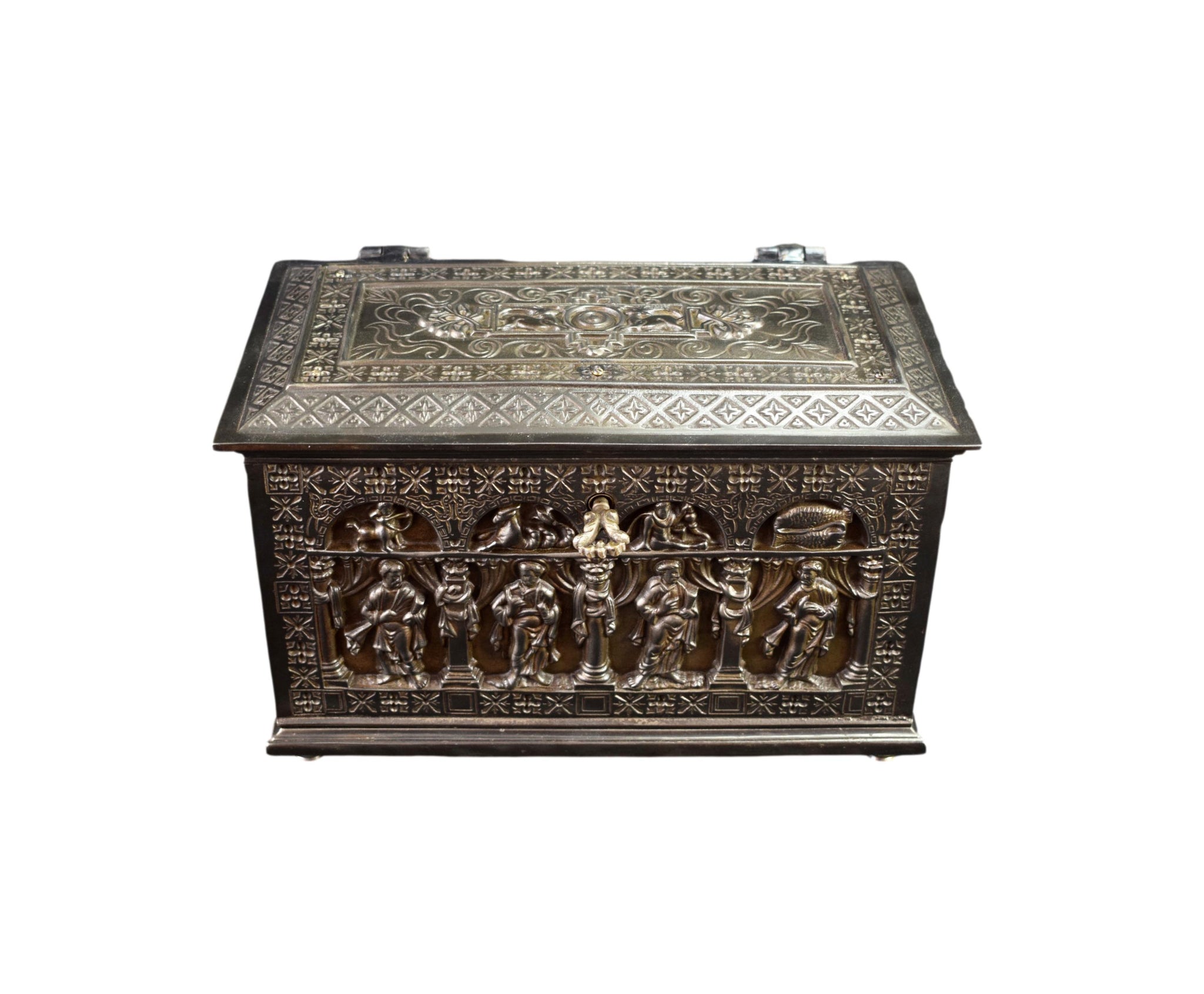 French Antique RARE Gothic Casket Jewelry Box Zodiac