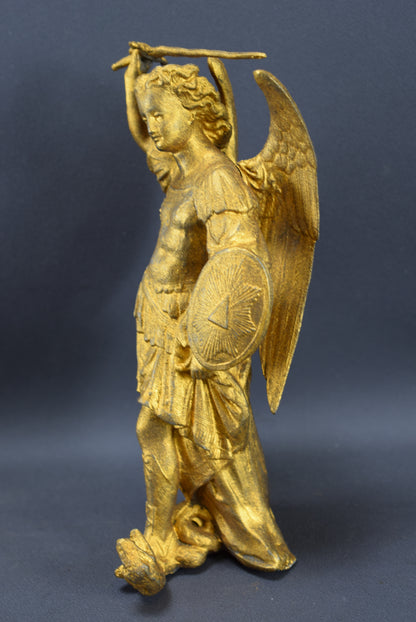 Saint Michael Against the Dragon Statue Sculpture Vintage