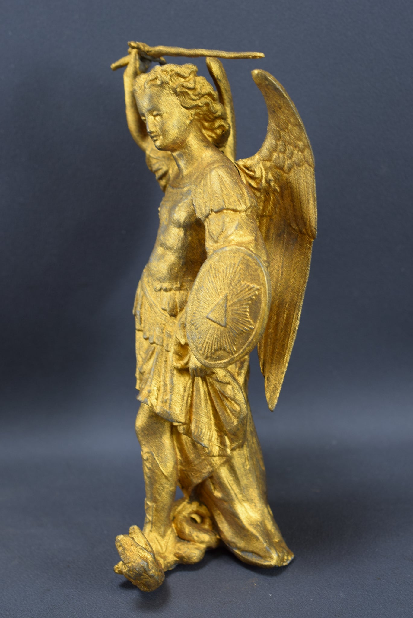 Saint Michael Against the Dragon Statue Sculpture Vintage