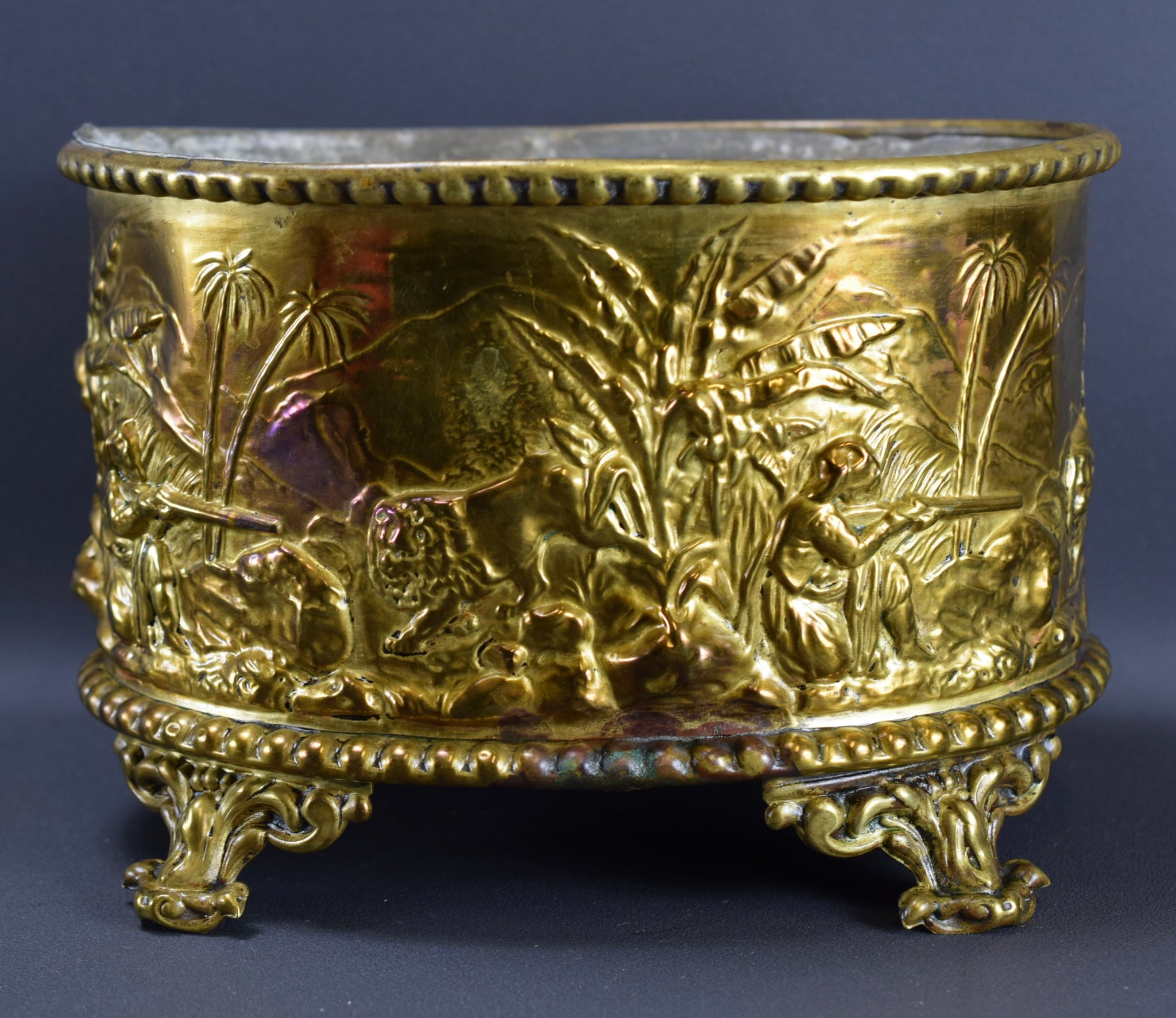 Brass Lion Cache Pot