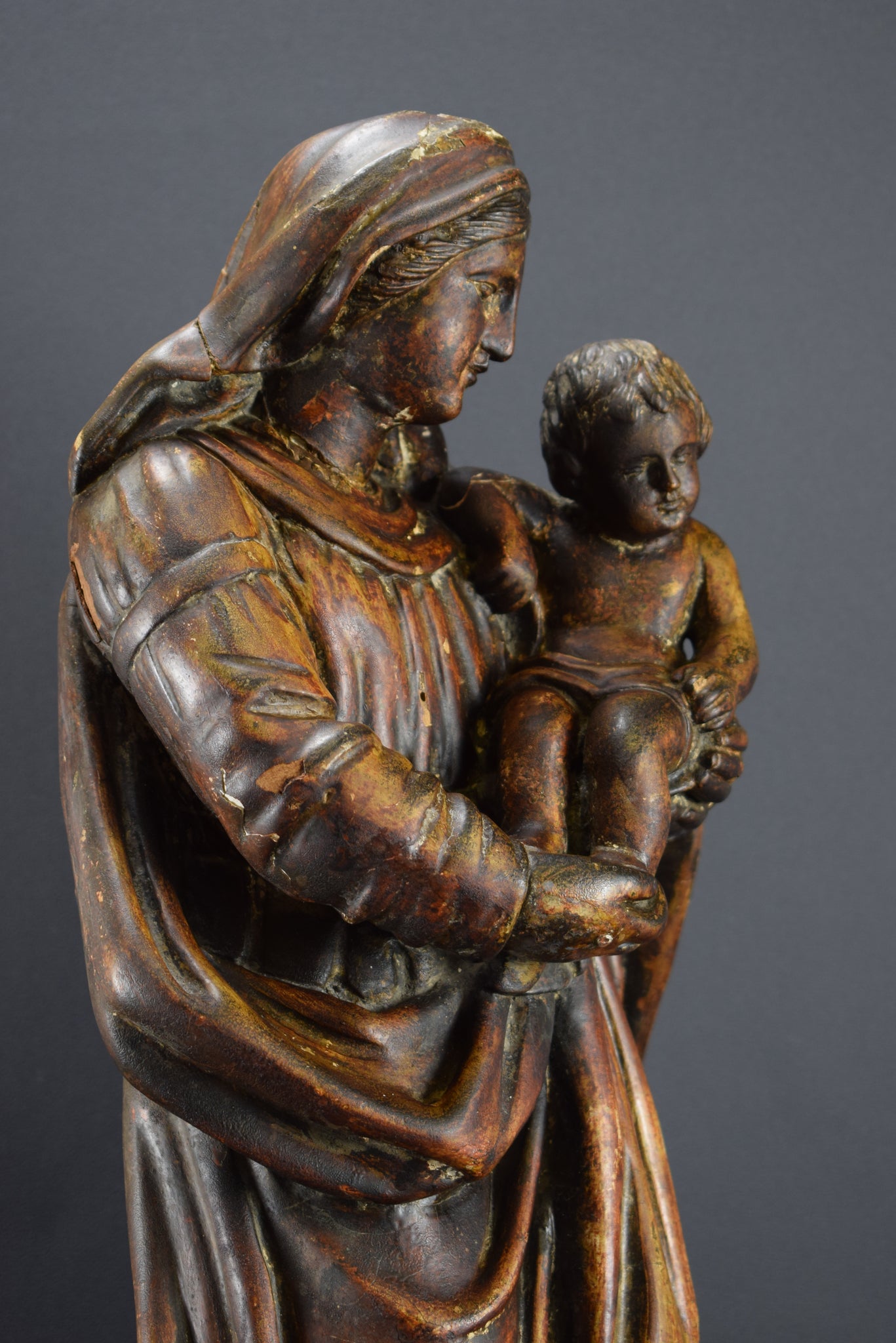 C18th Wooden Sculpture Madonna and Child