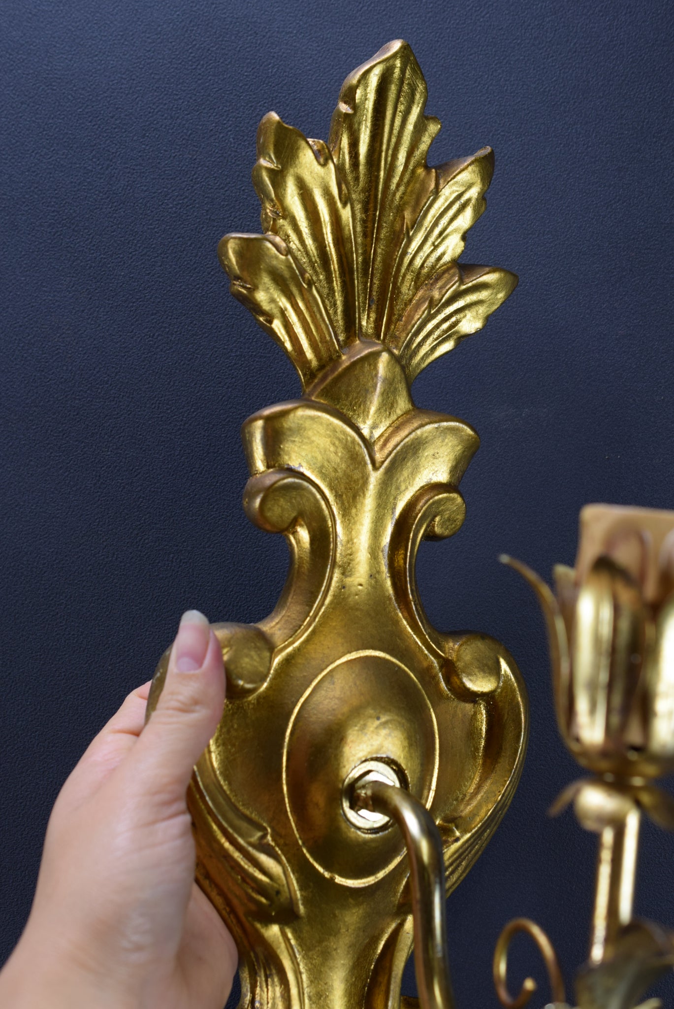 Gilt Wood Pair of Wall Sconces