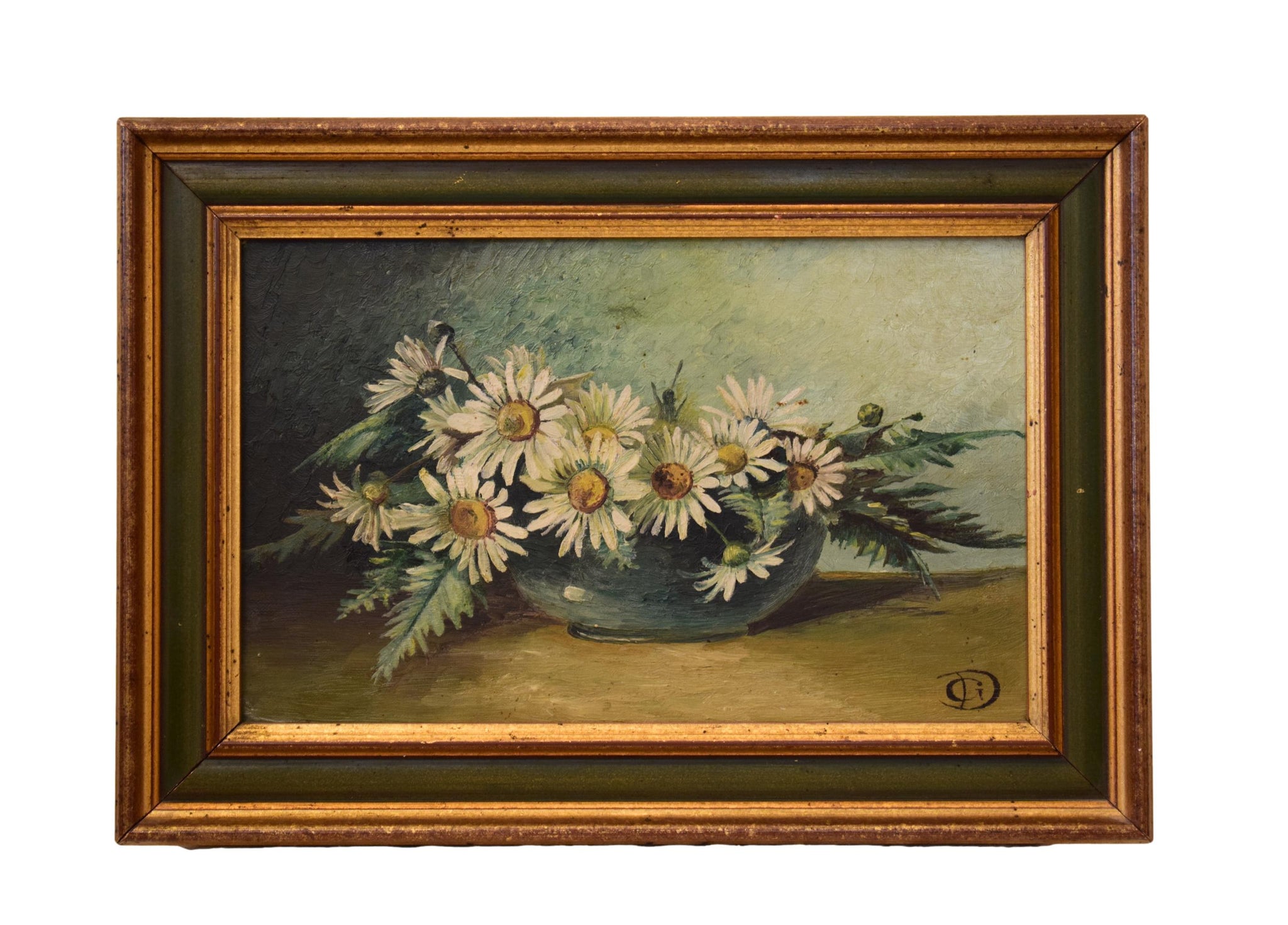 Oil Painting Bunch of Flowers Signed Floral Still Life Daisies