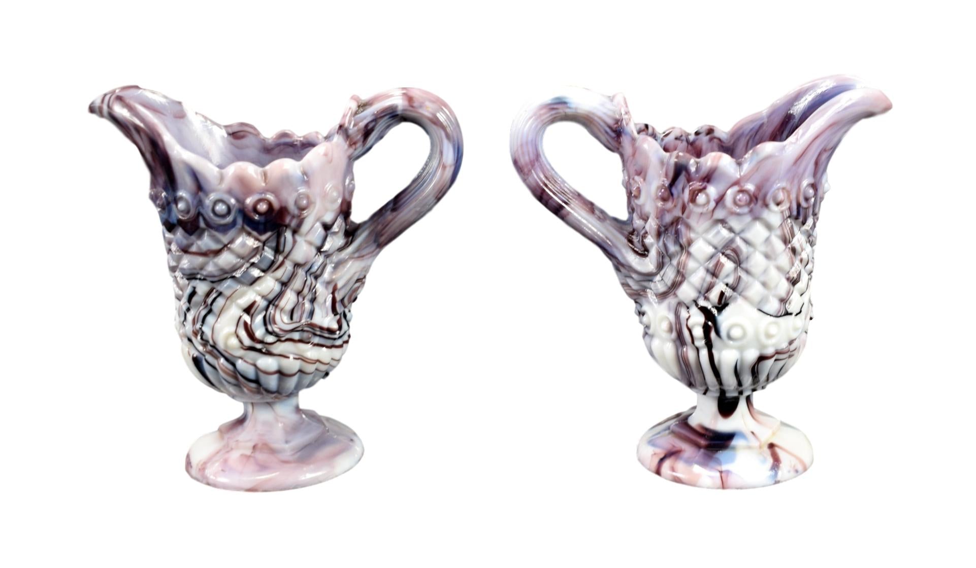 Marbled Purple Opaline Pitchers Cruets - Charmantiques