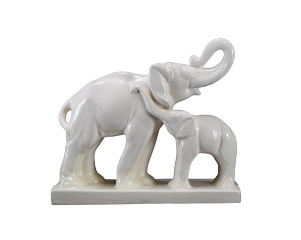 Art Deco White Ceramic Elephants Statue by Ste Radegonde Lemanceau