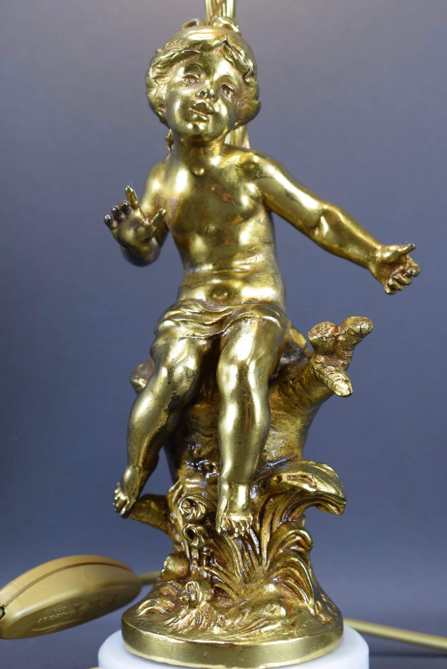 F Moreau Gilt Bronze Table Lamp Young Girl Statue