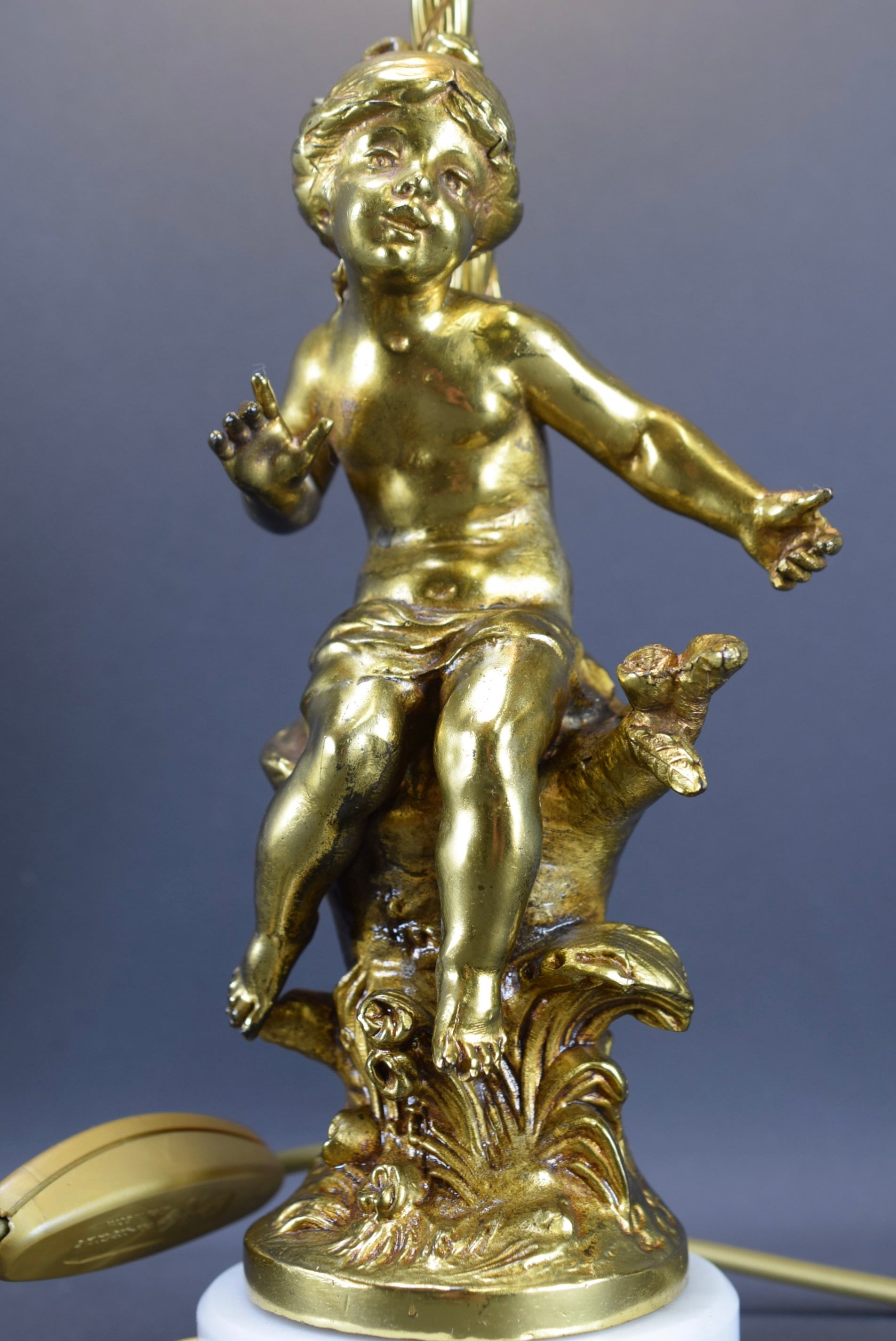F Moreau Gilt Bronze Table Lamp Young Girl Statue