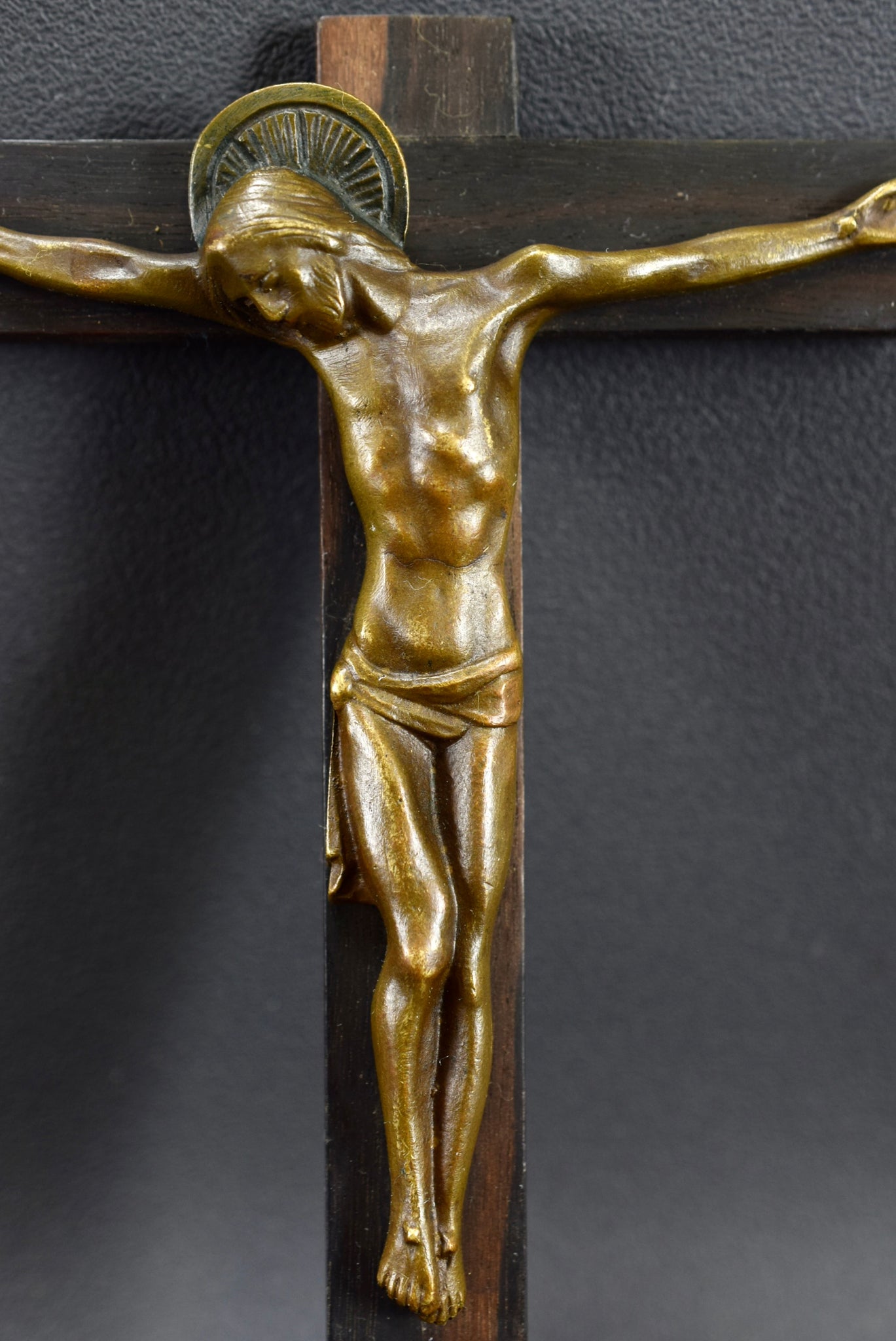 Art Deco Hartmann Bronze Wall Cross Crucifix