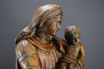 Sculpture En Bois Vierge à l'Enfant XVIIIe