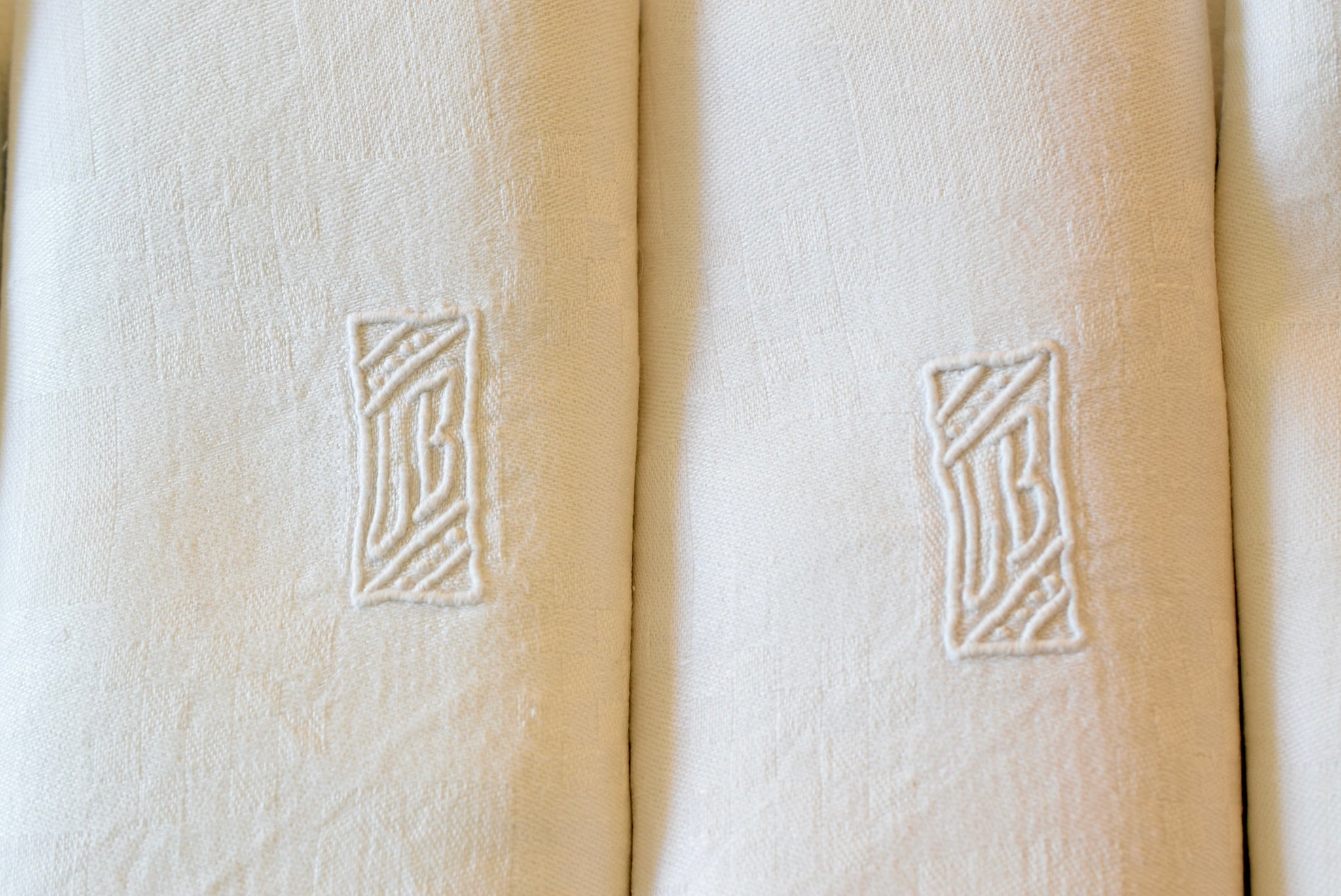 Set of 9 French Antique Damasse Linen Napkins Monogram UB