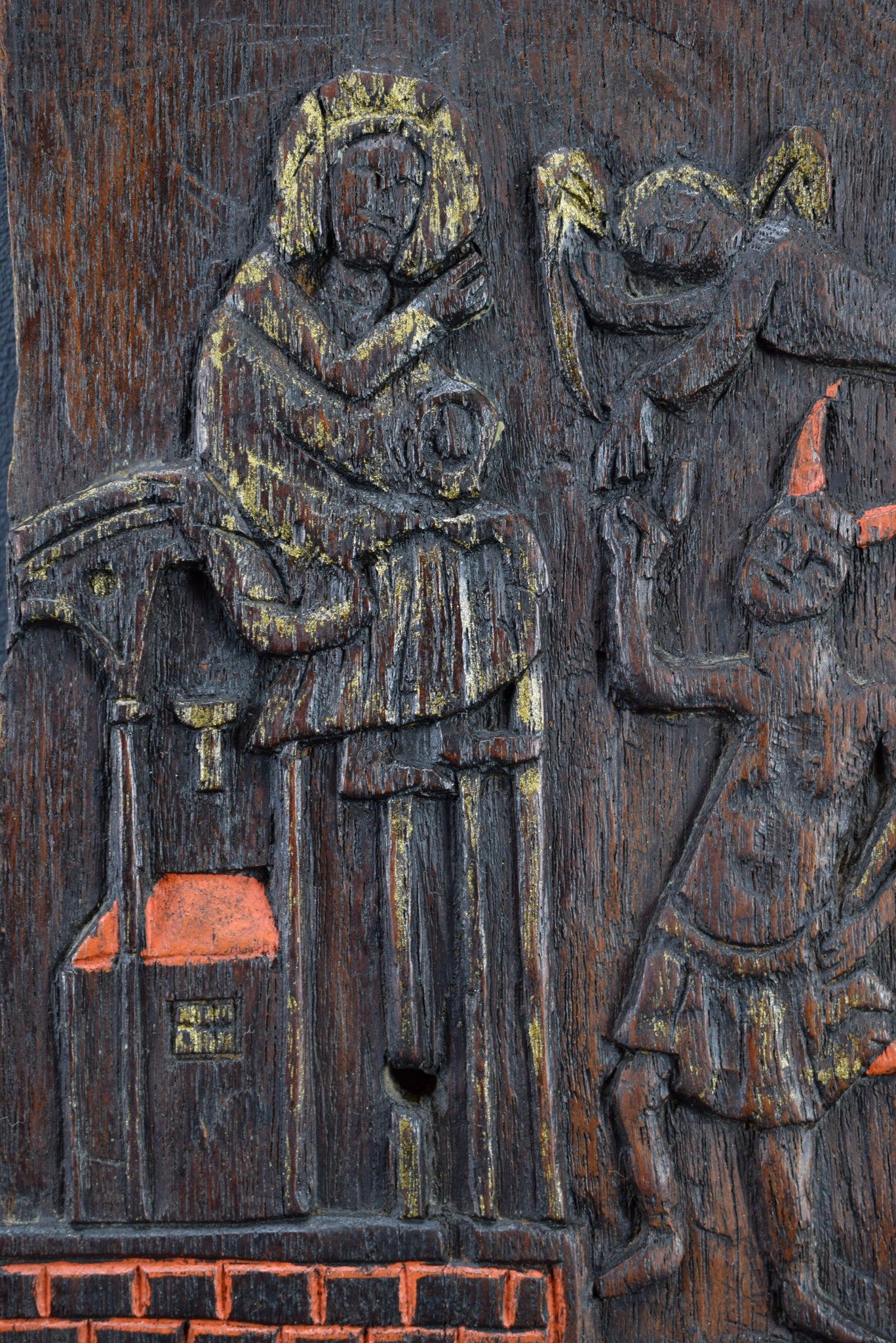 Devil and Angel Carved Wood Panel