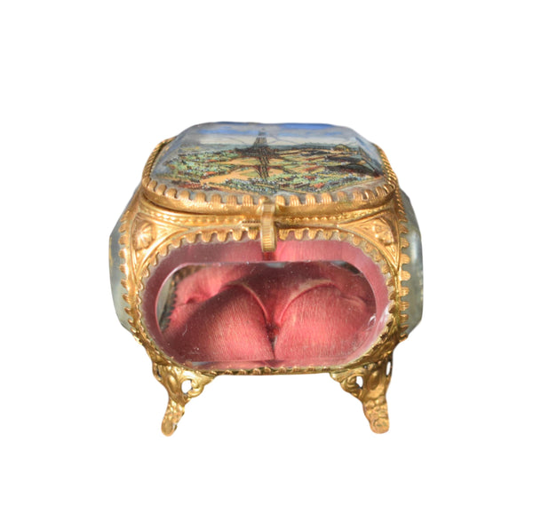 French Antique Ormolu Jewelry Casket Trinket Box Gilt Brass Paris Eiffel Tower - French Box
