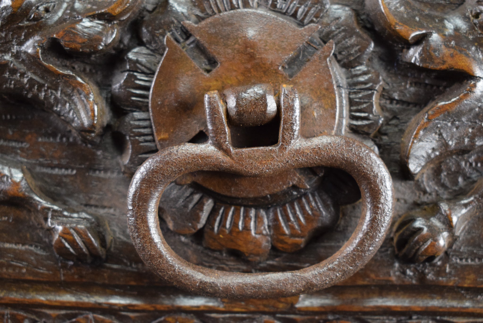 Carved Wood Pediment Drawer Pull Front