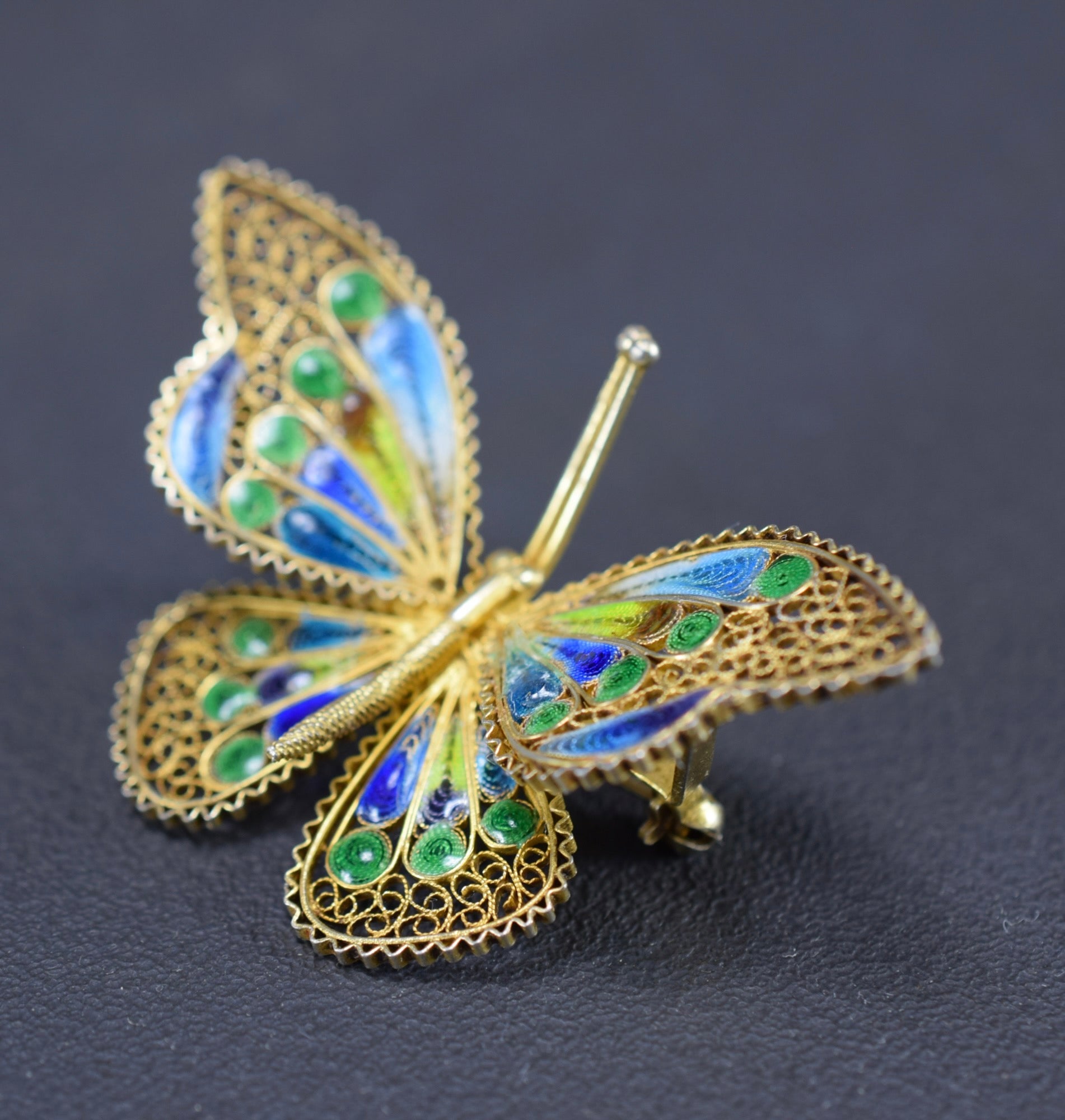 Enamel Filigree Silver Butterfly Brooch