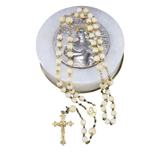 White Beads & Gold Sterling Silver Rosary