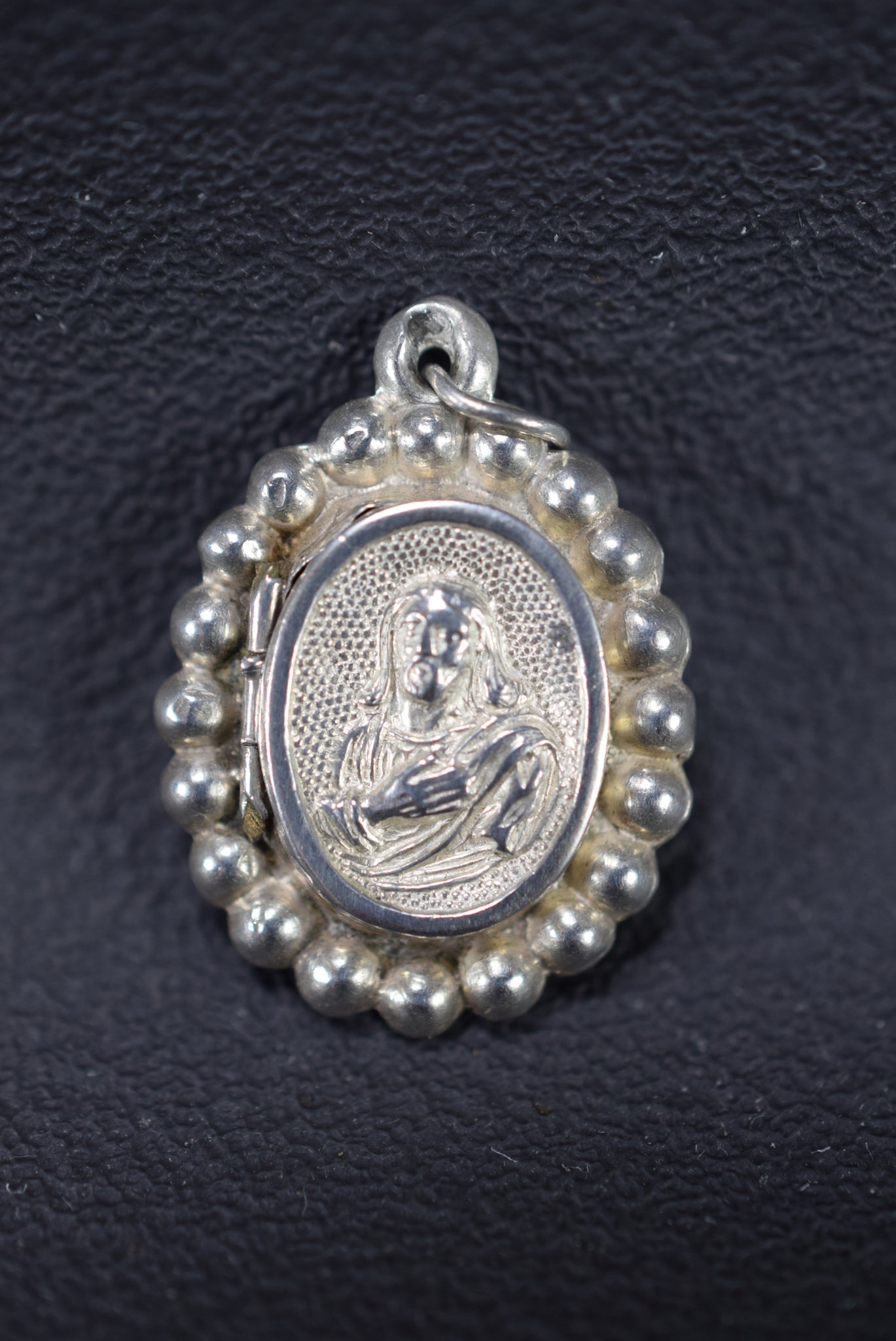 Sterling Silver Virgin Mary and Jesus Christ Reliquary Medal Pendant with Relic