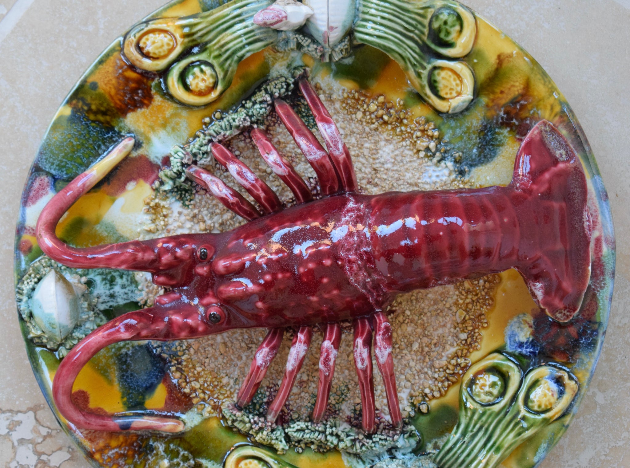 Palissy Majolica Lobster Wall Plate Vintage Portugal
