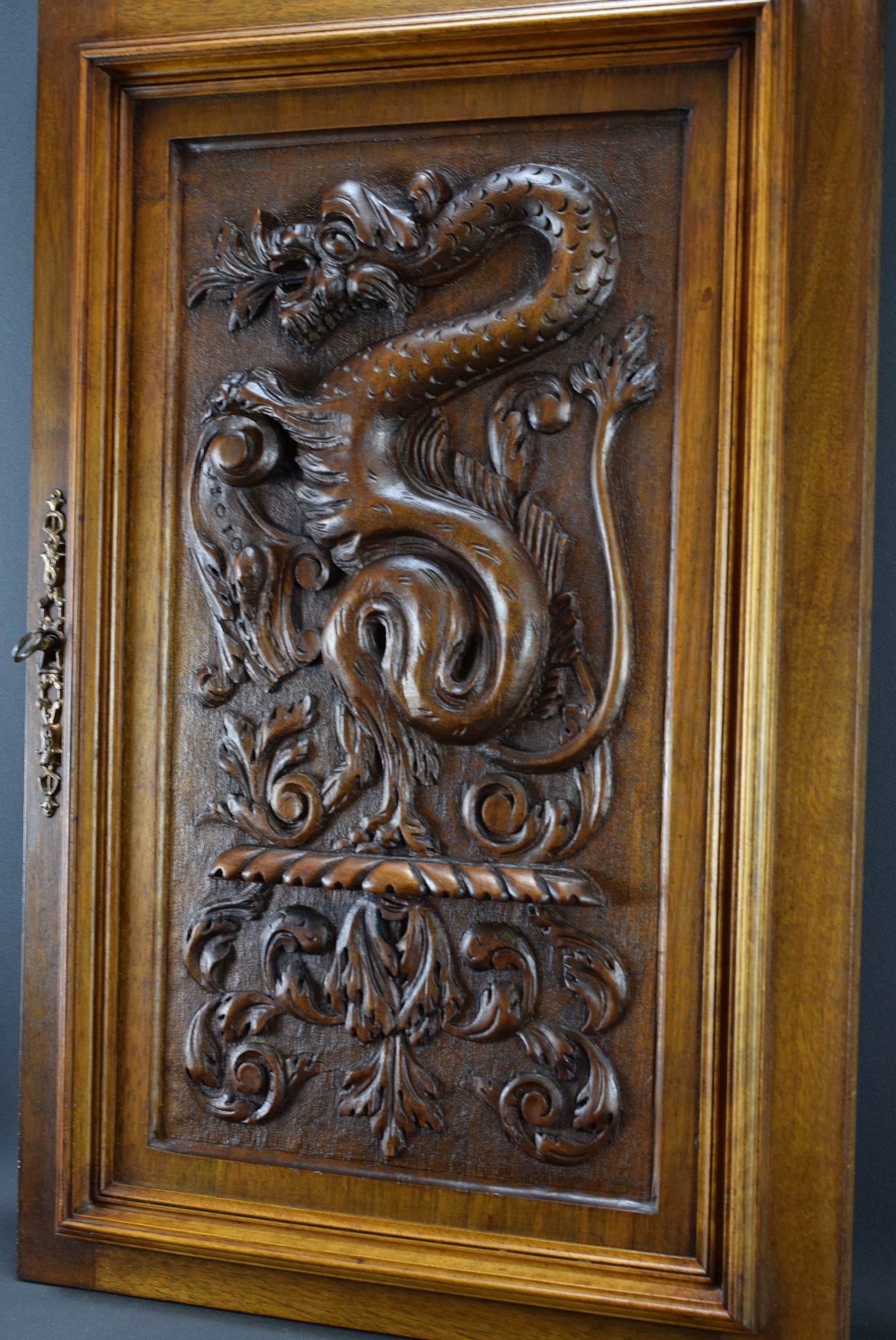 Large Deep Carved Panel Door Solid Wood with Griffin Dragon Chimera