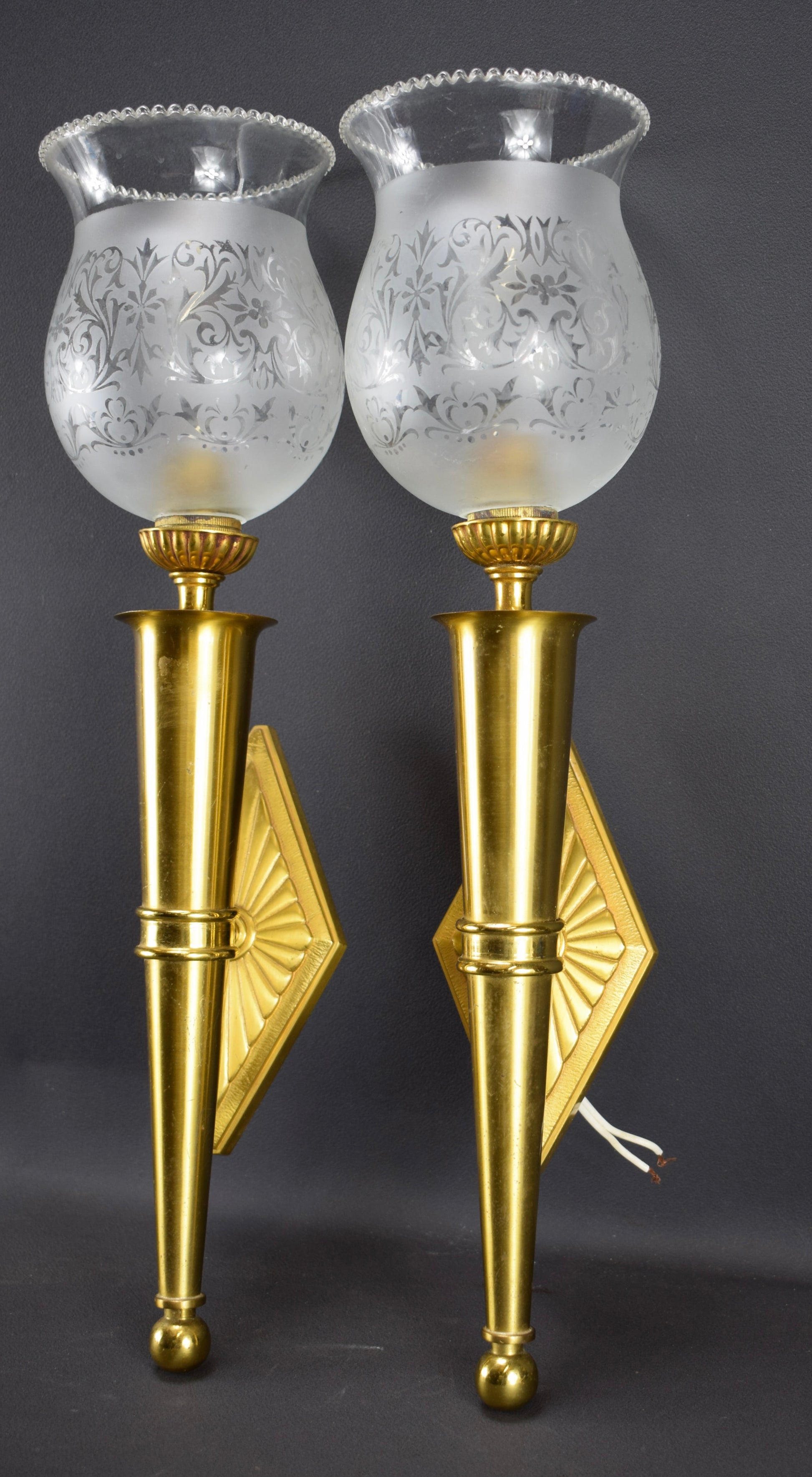 Mid Century Bronze Pair of Torch Wall Sconces