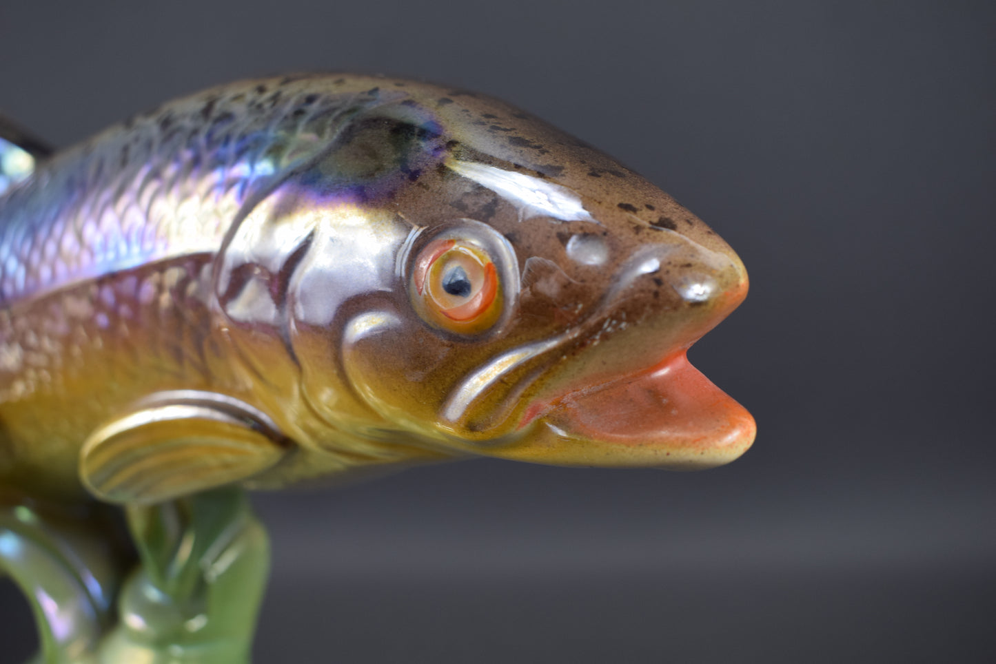 Belgian Large Majolica Fish Figurine , Wonderful Trout, H Bequet