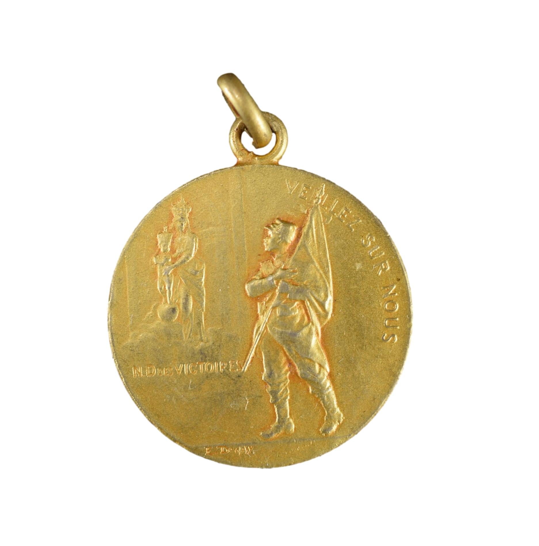 Our Lady of Victory Medal WWI Gold Pendant by Emile Dropsy