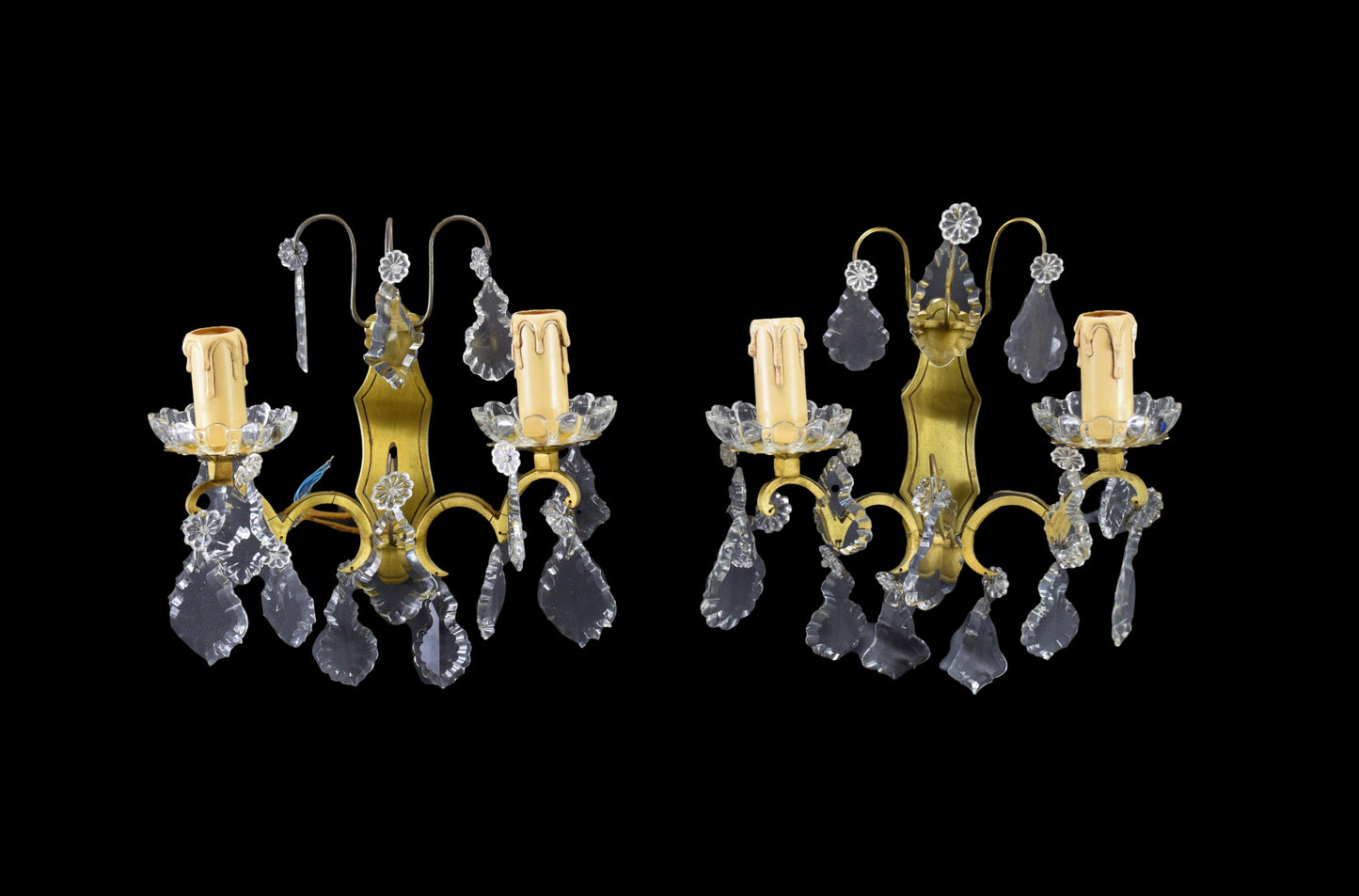 Pair of Vintage Wall Sconces Glass Drop Bronze Lighting Lamp