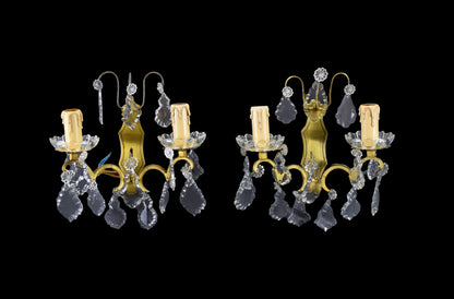 Pair of Vintage Wall Sconces Glass Drop Bronze Lighting Lamp