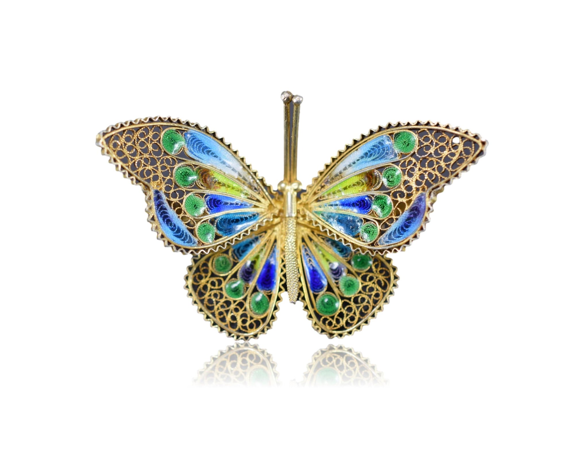 Vintage Vermeil 800 Silver Filigree & Enamel Butterfly Brooch by Alioto Adriana