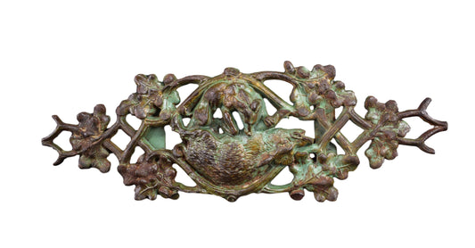 Antique French Cast Iron Scene Of Hunting Boar & Wolf Panel Pediment